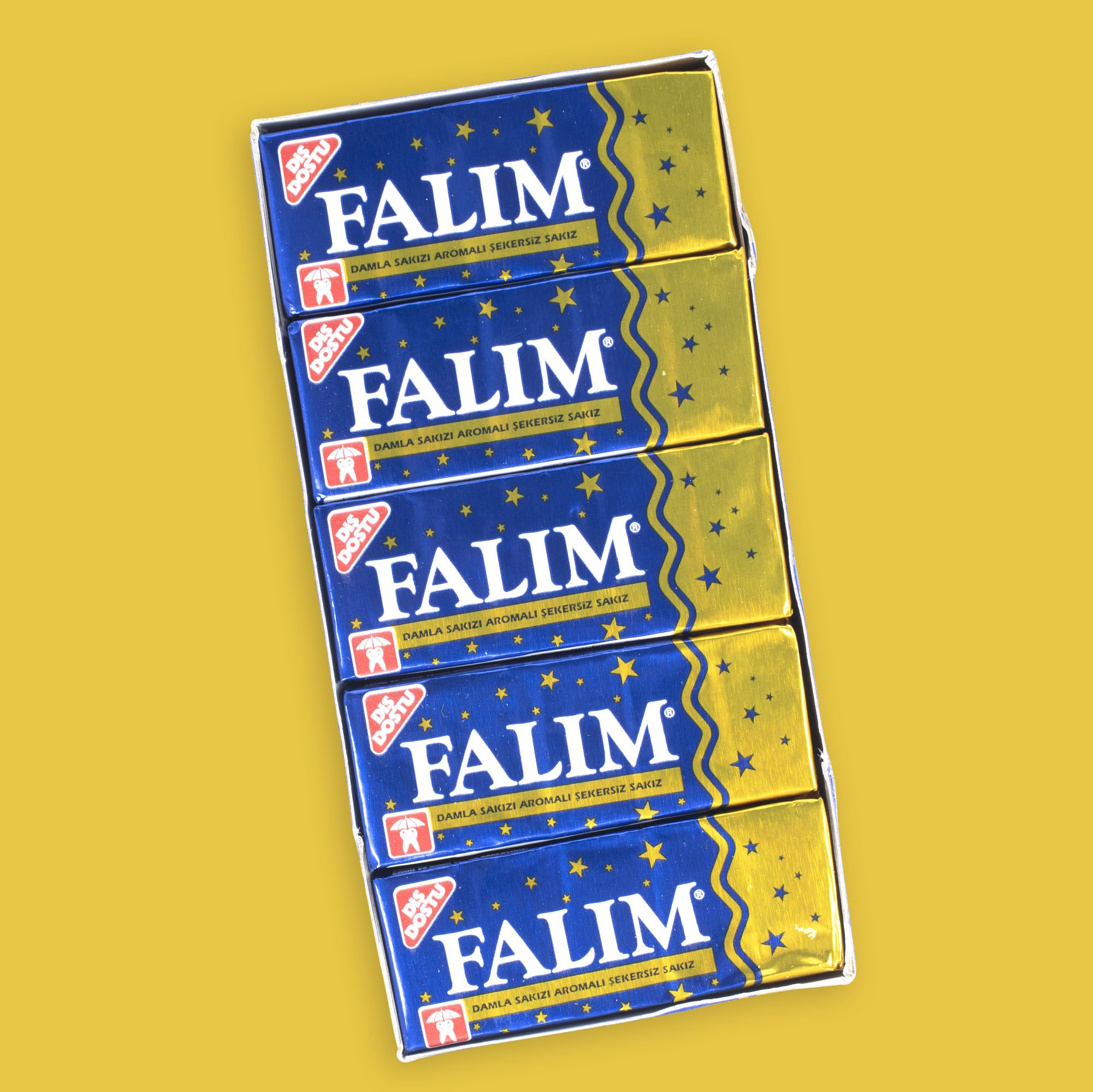 Falim Chewing-gum Saveur Damla Sakız – 1x pack de 5 (140g) – Sans sucre, longue durée & respectueux des dents – Goût traditionnel mastika – Emballage bleu et doré