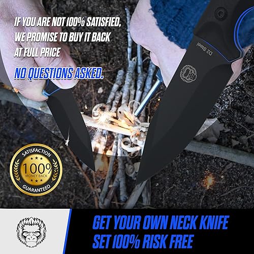 Miniatura 7 de Cuchillo de supervivencia  Cuchillo de cuello Bushcraft para hombre, juego de regalo de hoja fija ambidiestra, funda Kydex y varilla ferro  hoja EDC