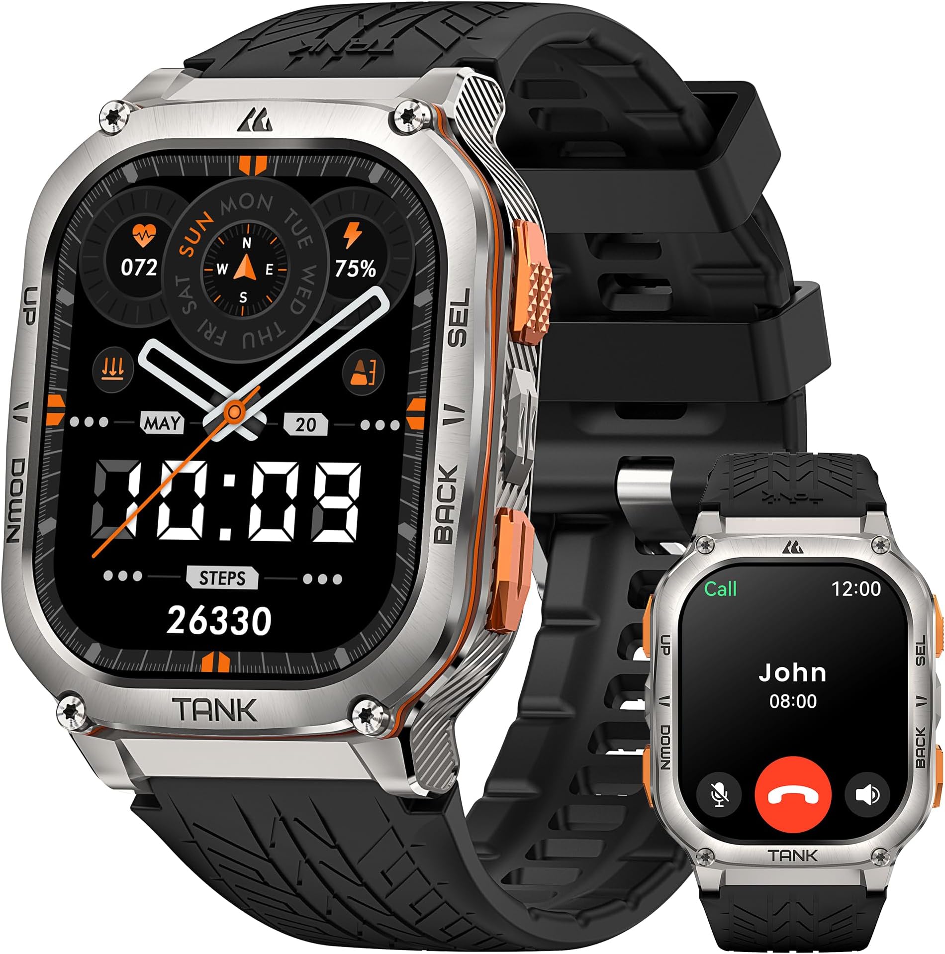 KOSPET TANK M3 Ultra Smart Watch with GPS, Rugged Full Metal Body with 1.96'' AMOLED Display, AI Voice Assistant and 60+ Days Battery Life, 5ATM Waterproof Military Smartwatch for Android iOS (Silver)