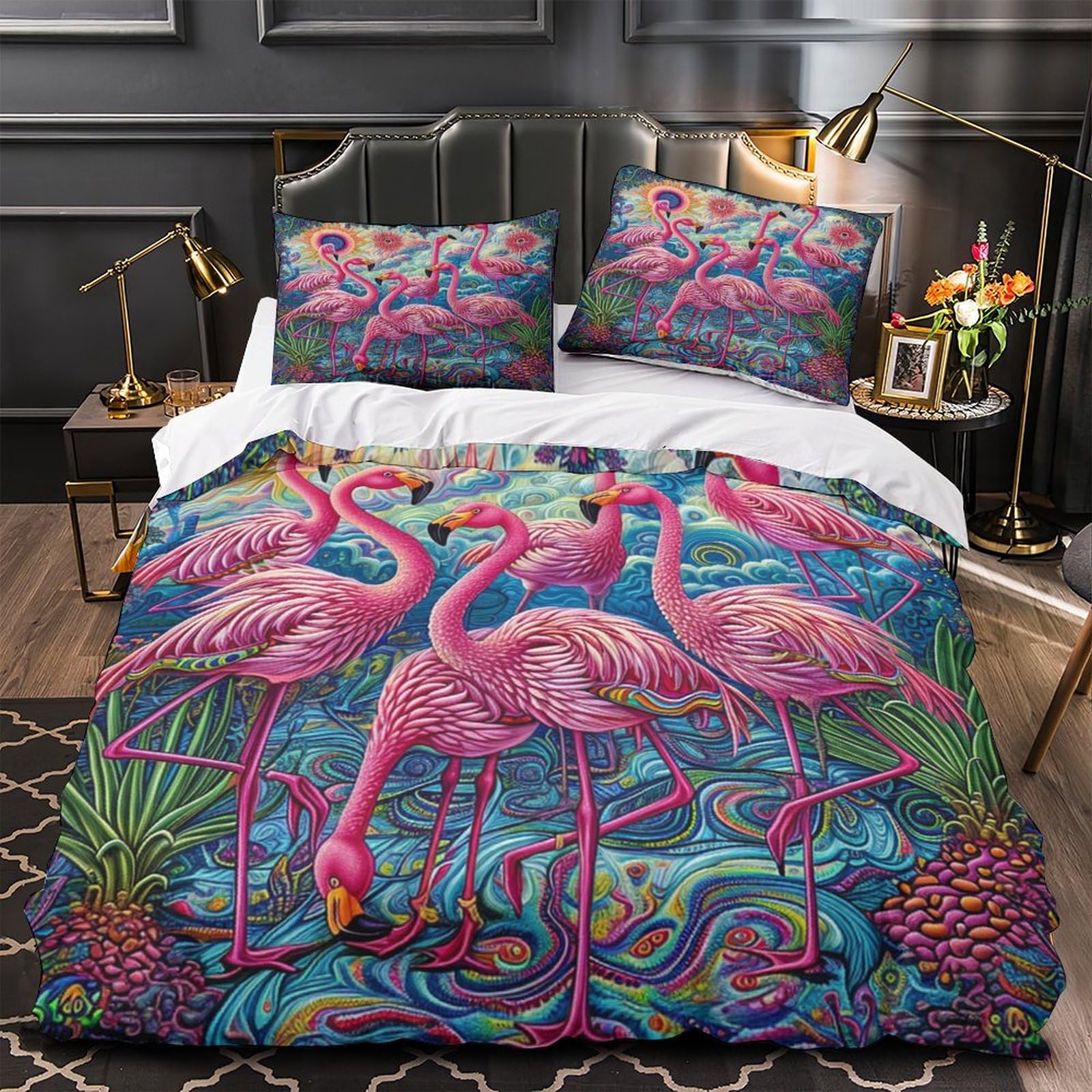 Stampato in 3D Fenicottero Copertina Stampata Microfibra Disegnata Biancheria Da Letto Stile Morbido Con 2 Federe,Double（200x200cm）, Per Ragazzi Adulti