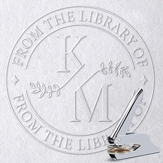 Initial Book Embosser for Wedding, Diaries & Journals Gifts, Embosser Stamp with Storage Box & 10pcs Gold Stickers, Silver Embosser Tool for Book Lovers(KM)