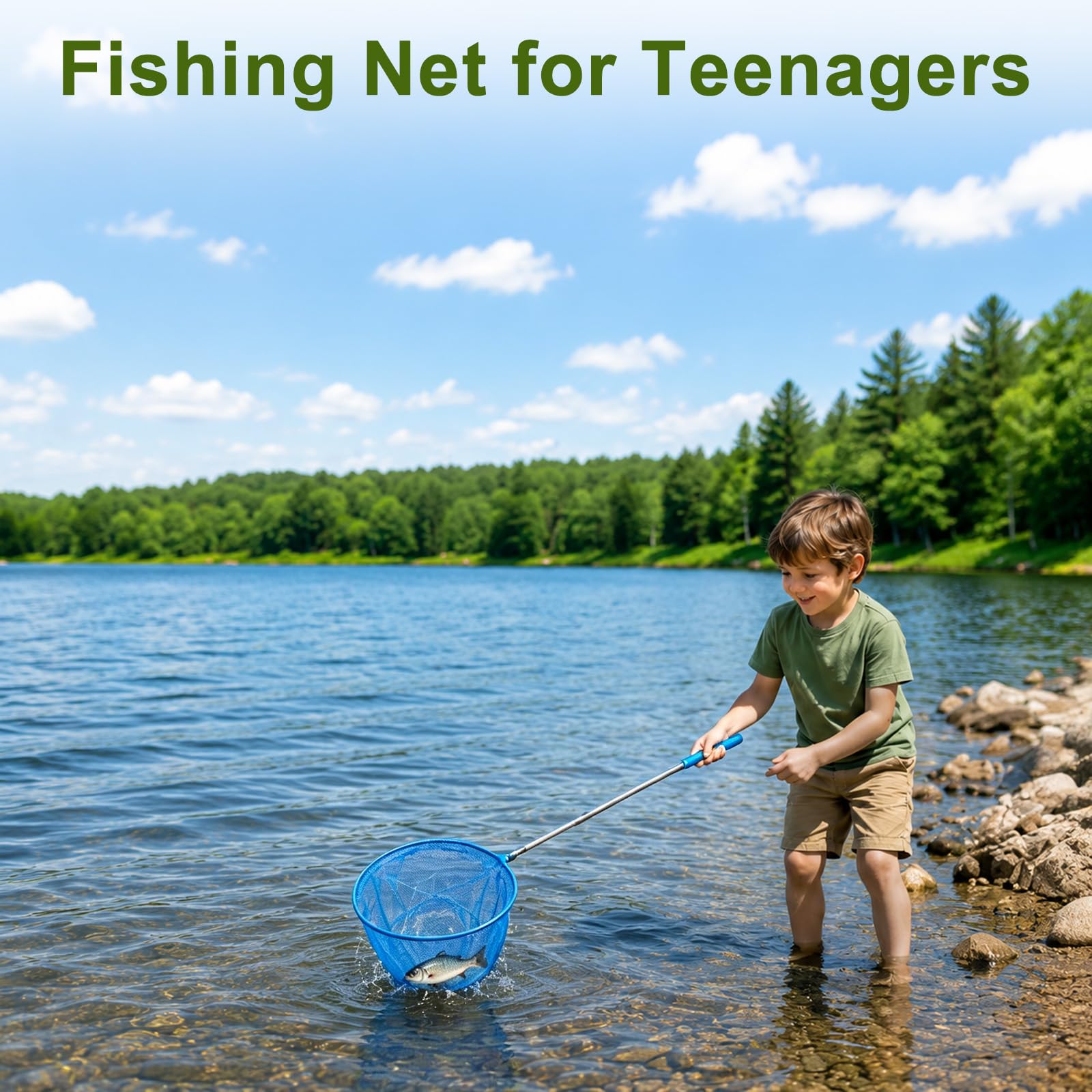 M METERXITY Lot de 2 filets de pêche télescopiques pour adolescents, extensibles de 48 cm avec poignée réglable pour attraper les insectes/petits poissons/crevettes/aquarium/extérieur [Bleu]