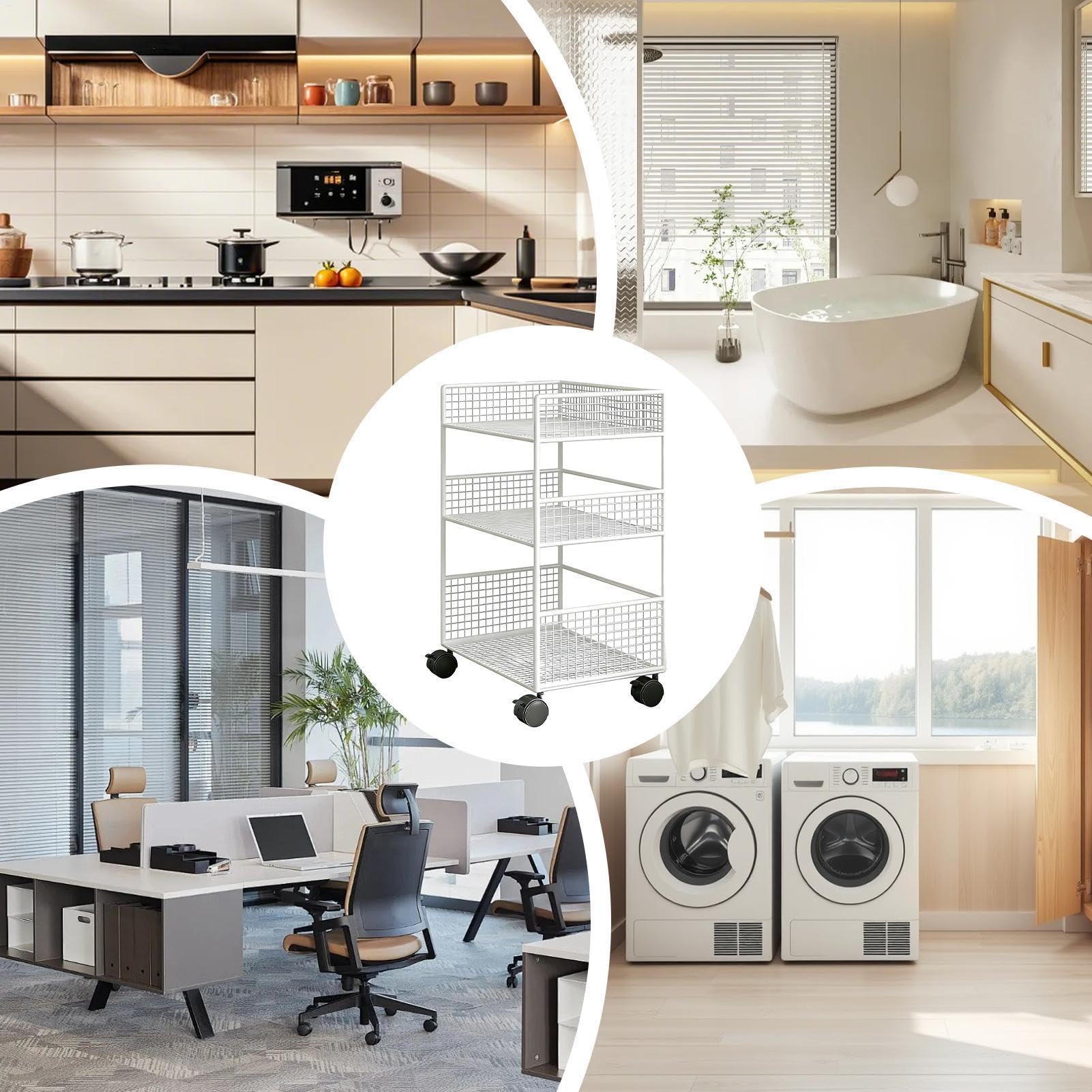 Carrello Scorrevole con Contenitore Carrello Metallico su Ruote a 3 Ripiani | Organizer Portatile con Ruote Per Dormitorio Cucina Ufficio Pulizie Università Lavanderia Hobby Casa Salone