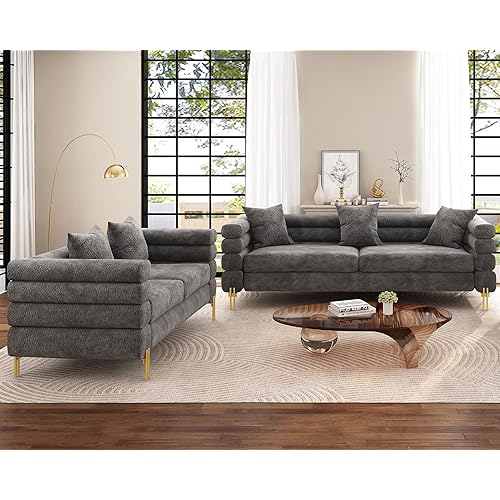 AMERLIFE Sofa, Oversize Sofa-Bouclé Sofa Couch, Deep Seat Sofa York Sofa for Living Room-2 Piece Sofa and Loveseat Set, Cloud Sofa(Dark Grey)