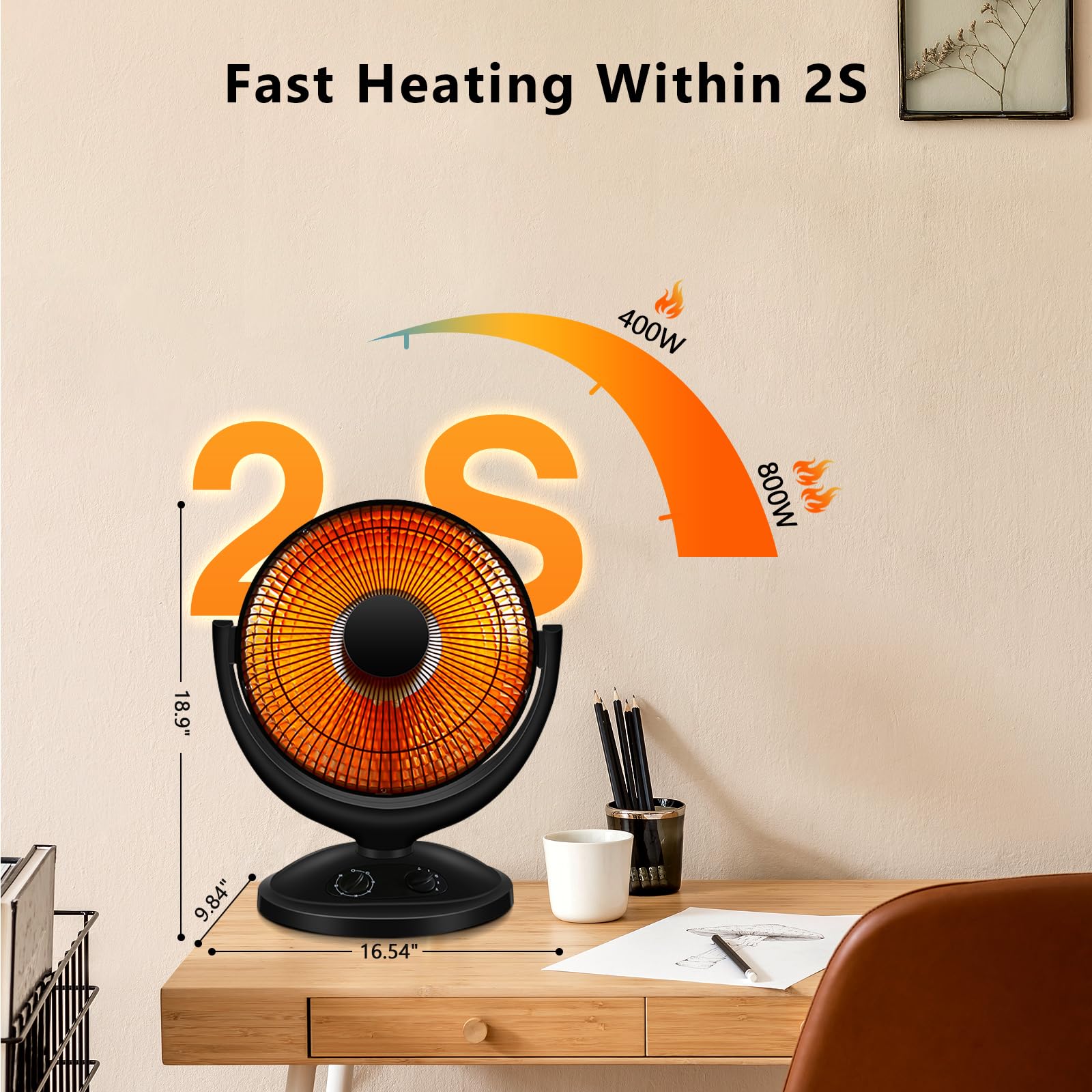 Amazon.com: R.W.FLAME Portable Radiant Electric Space Heaters,2S Fast  Heating,4 Heat Settings,6 Timing Modes,Overheat and Tip Over  Protection,Safe and Quiet for Indoor Bedroom Office Desk Home Use,800W/400W  : Home u0026 Kitchen