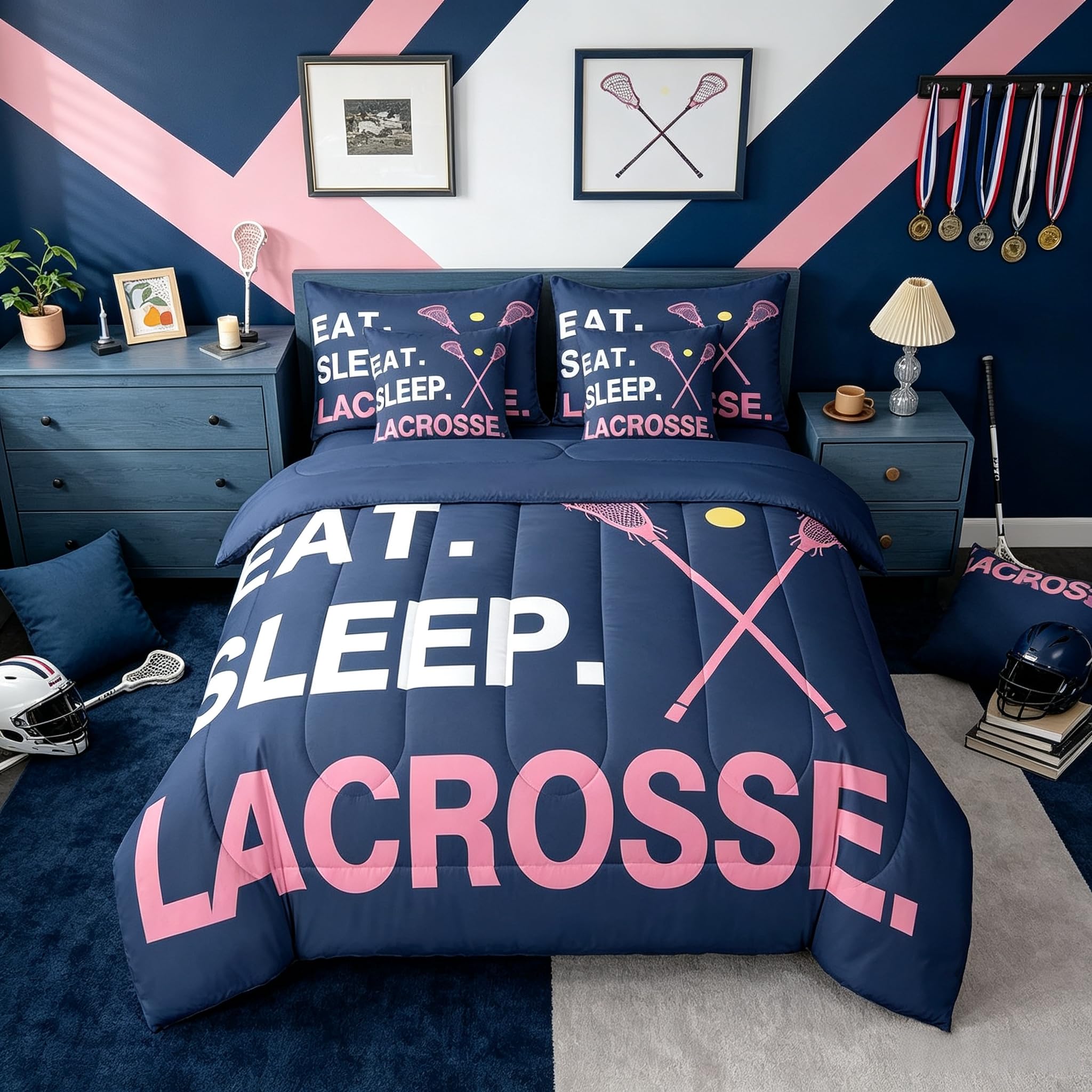 Feelyou Lacrosse Bedding Set Queen Size 7 Piece for Girls Boys Kids