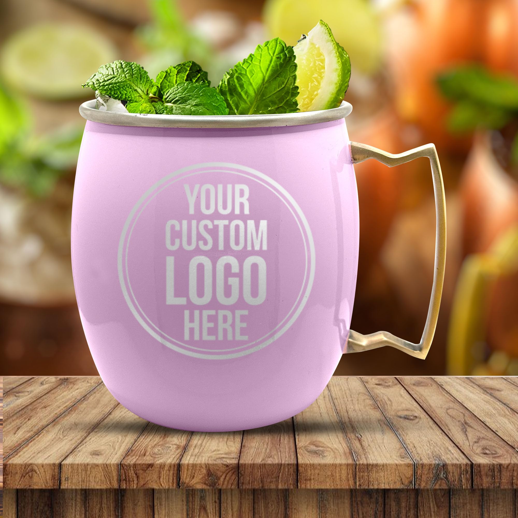 Personalized Custom Pink Mug Smooth Finish Moscow Mule with Brass Handle | Laser Engraved with Your Logo, Phrase or Design for Business or Event Bar Style Cup, 18 oz | Set of 2