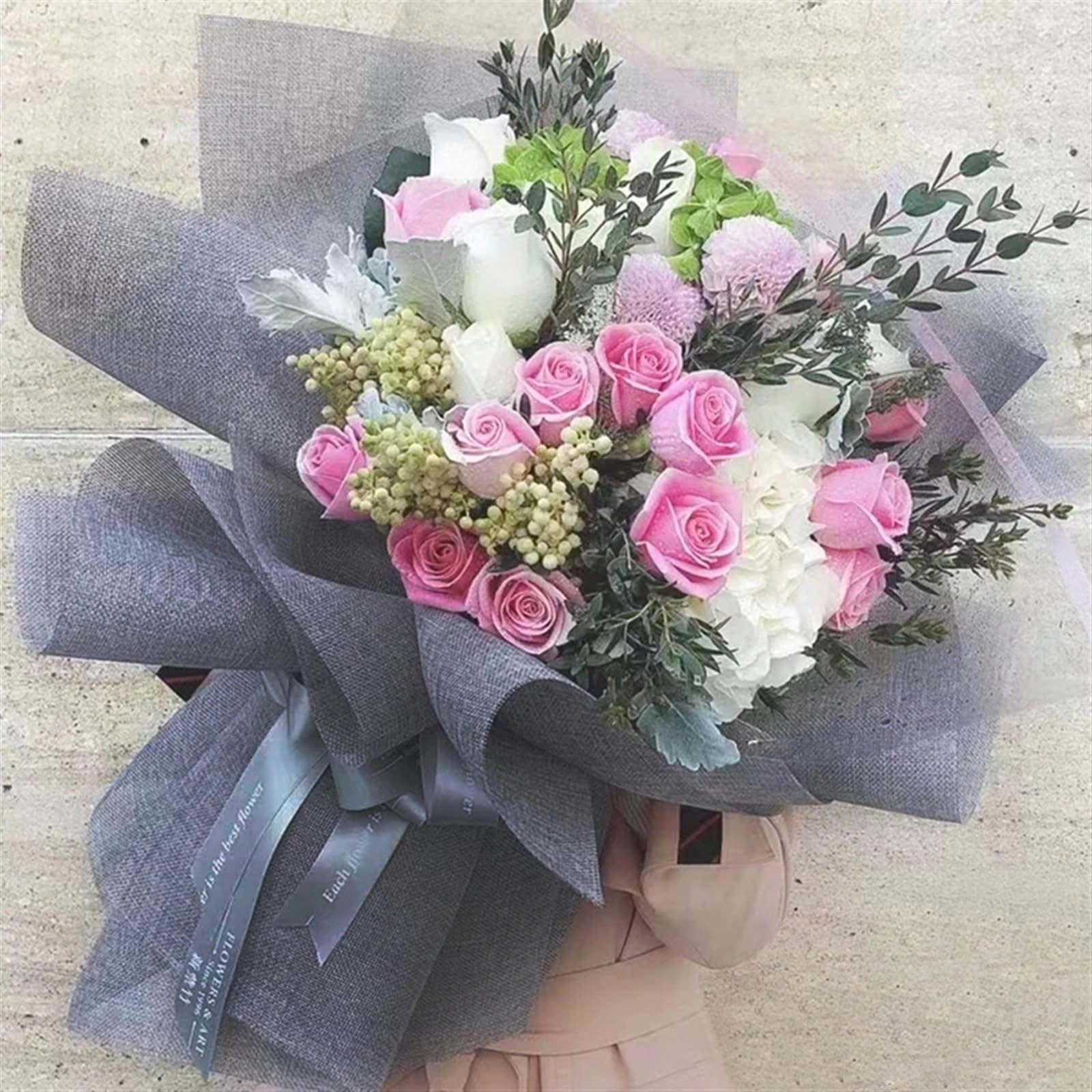 Blumen Papier 48 cm x 4,5 m Leinen Baumwolle Blume Geschenkpapier Wasserdicht Bouquet Verpackung Seidenpapier Hochzeit Geburtstag Party Verpackung Dekor(Pink)