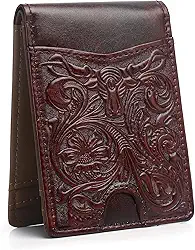 Carteira masculina de couro de flor integral - Carteira de cartão de crédito RFID dobrável para presente para ele, Vermelho caubói, Cowboy ocidental