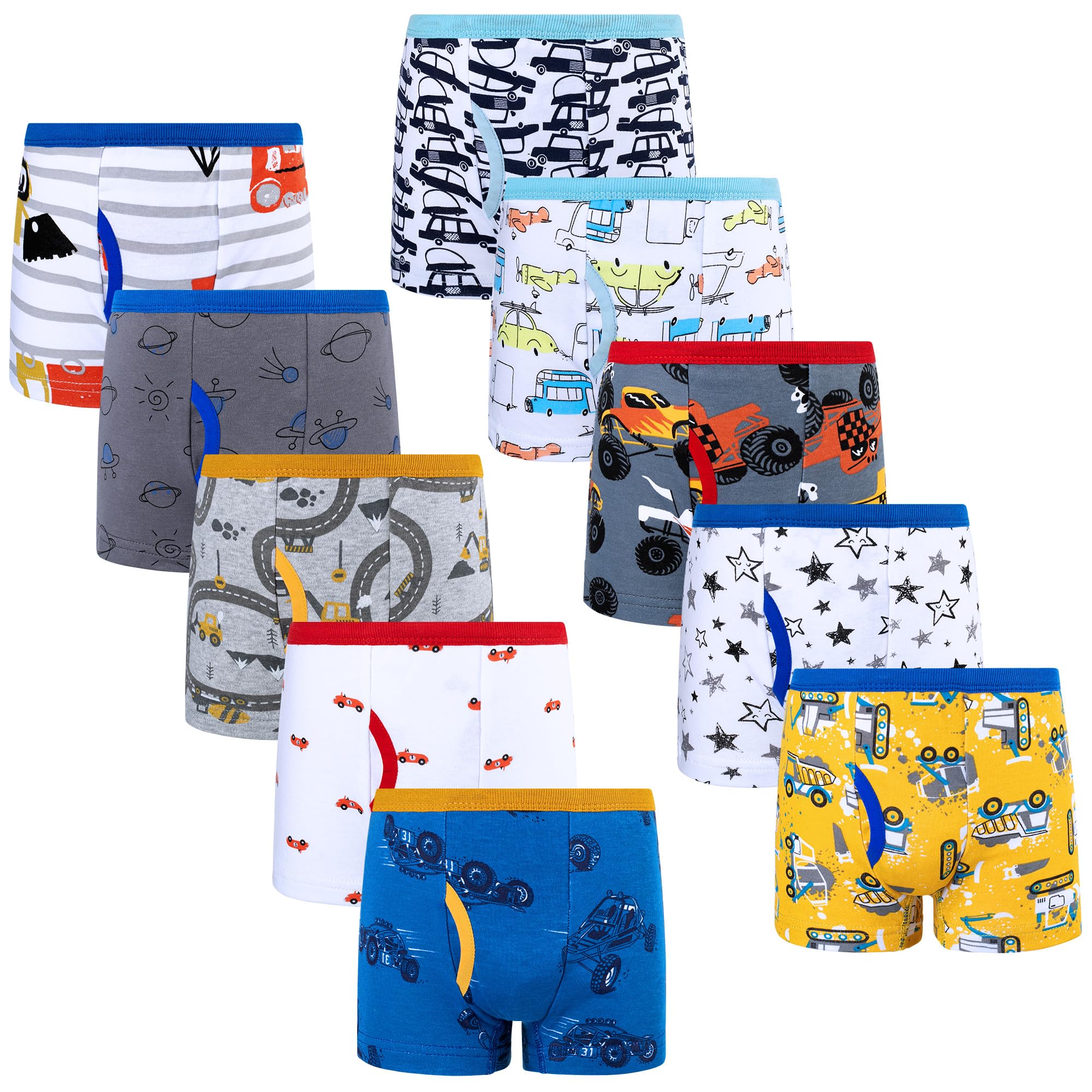 BIG ELEPHANT Boys Boxer Briefs 10-Pack Toddler 100 Cotton Dinosaur Print Underwear Soft and Breathable Sizes 3T-9Y
