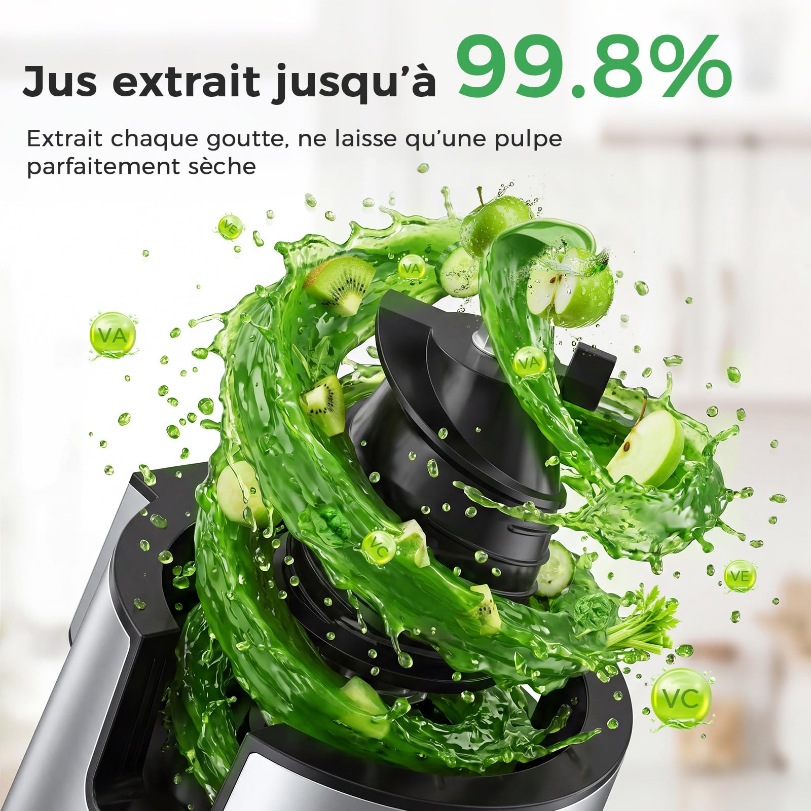 YASHE Extracteur de Jus à Froid 600W, Goulotte Extra-Large 152 mm pour Fruits et Légumes Entiers, Tamis 3-en-1 (Jus, Sorbet & Lait Végétal), Sans BPA, Lavable au Lave-Vaisselle, Capacité 1L