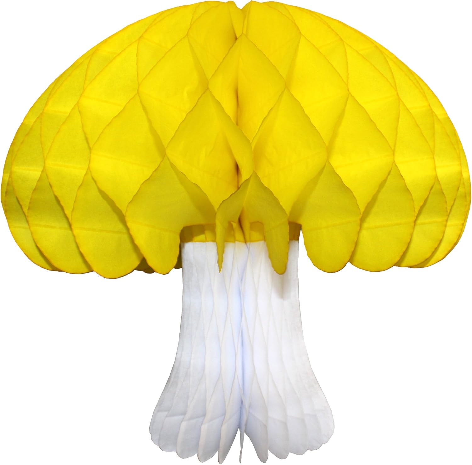 Rainbow Themed Set of 4 Large 16 Inch Honeycomb Tissue Paper Mushroom Party Decorations (Turquoise, Lime, Yellow, Cerise with White Base)