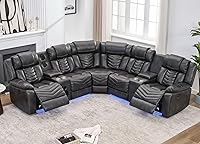 Vista 9 de Sofá Seccional Reclinable Eléctrico con Altavoces de Graves para Sala de Estar, Conjuntos de Sofás Seccionales de Esquina Reclinables de Cuero