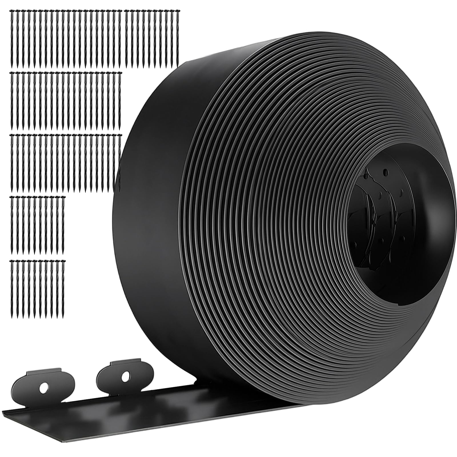 Flexible Rasenkante Kunststoff 20 m x 10 cm schwarz mit 80 Erdankern Unsichtbare Garteneinfassung für Rasen und Blumenbeete
