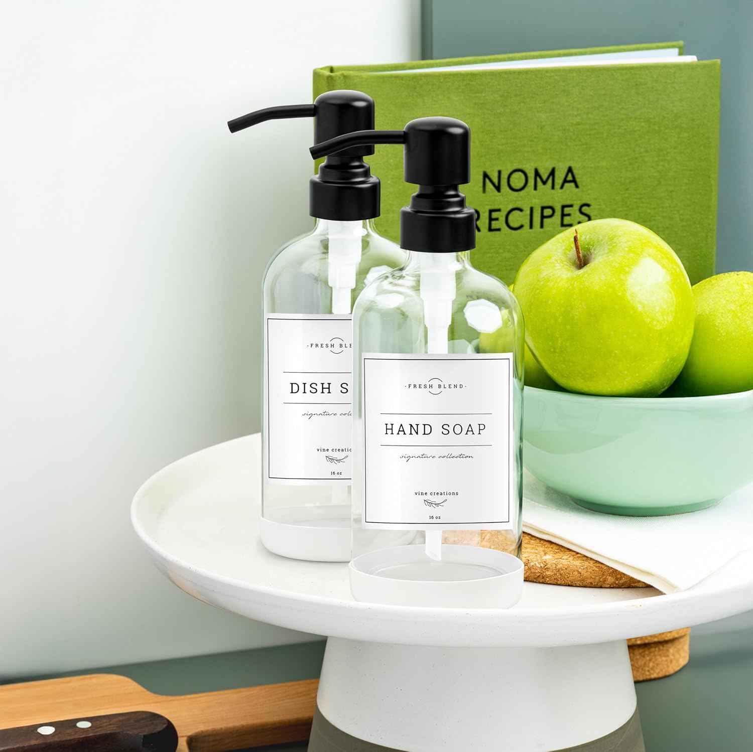 Vine Creations Clear Glass Soap Dispenser, 2 Pack Kitchen Soap Dispenser Set with Stainless Steel Pump, 16 oz Dish Soap and Hand Soap Dispensers for Bathroom with Waterproof Labels - Image 8