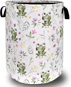 Cute Frog Print Laundry Basket Oxford Cloth Foldable Hamper 18.9x16.5 Inch