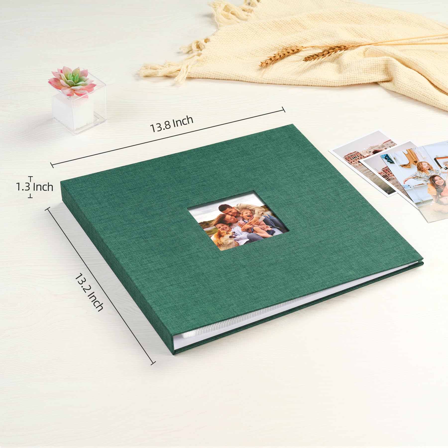 Mublalbum Álbum de fotos de bricolaje de 30 x 30 cm con 20 fundas de plástico, 40 páginas funda de lino, carpeta de 3 anillos para boda, bebé, familia y proyectos de bricolaje (verde oscuro)