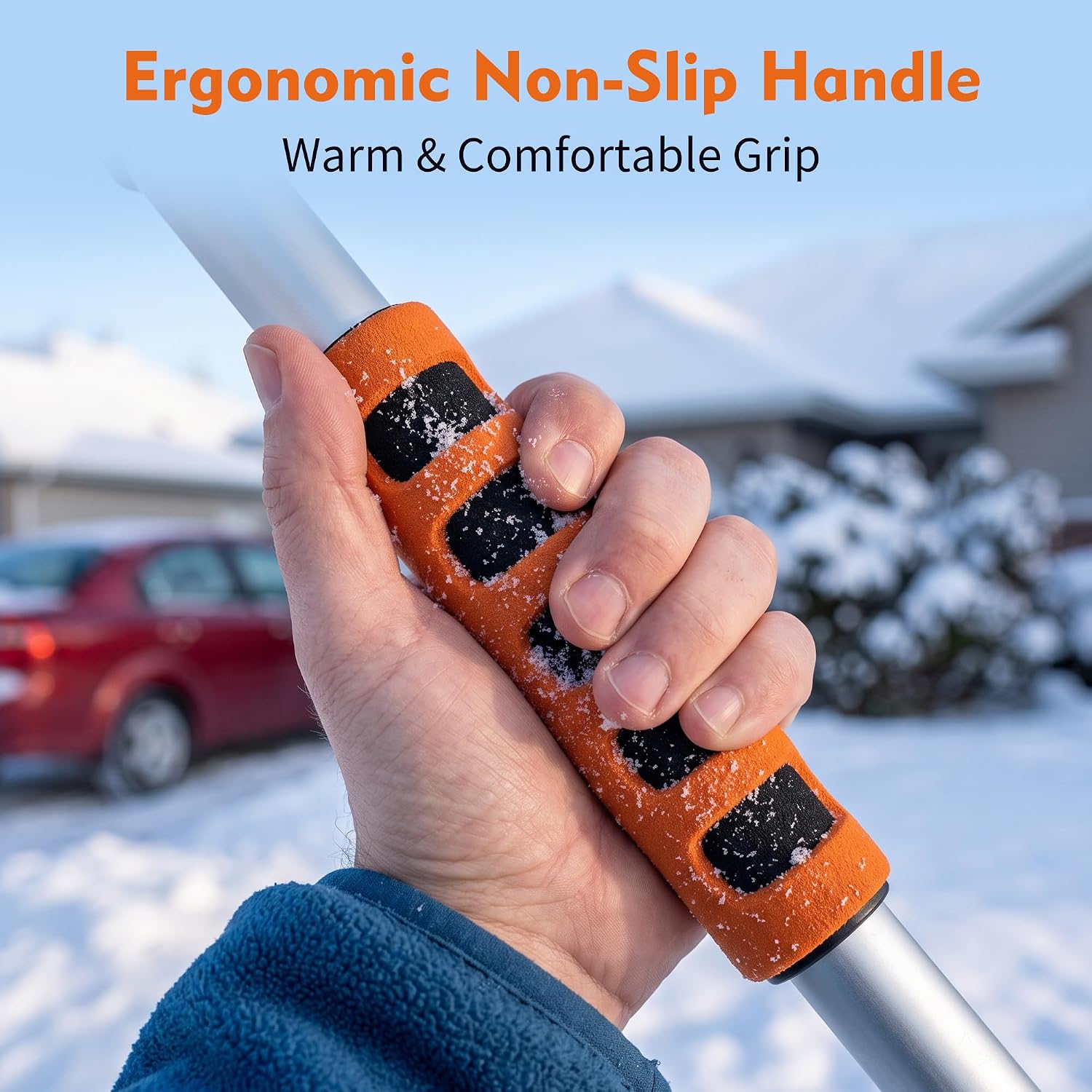 35" Extendable Snow Brush and Ice Scraper for Car Windshield,Detachable Snow Removal Tool with Ergonomic Foam Grip for Cars, Trucks, SUVs (Heavy Duty ABS, PVC Brush, Orange) image 4