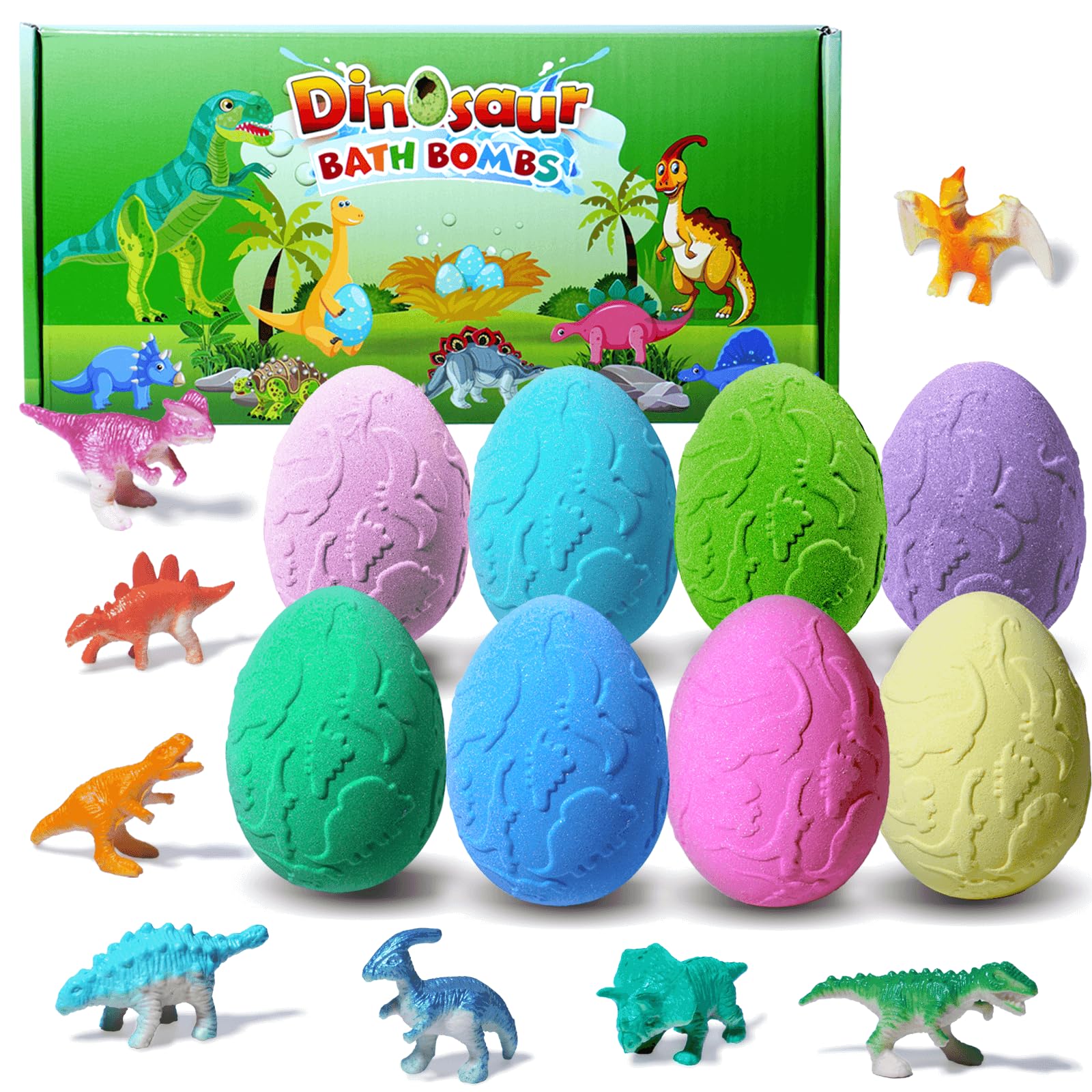 Persidra Kids Bath Bombs with Surprise Inside, XXL Large Dinosaur Bath Bombs 8pcs Bath Bomb Set with Toys Inside, Dino Toy Gifts for Kids Age 3 4 5 6