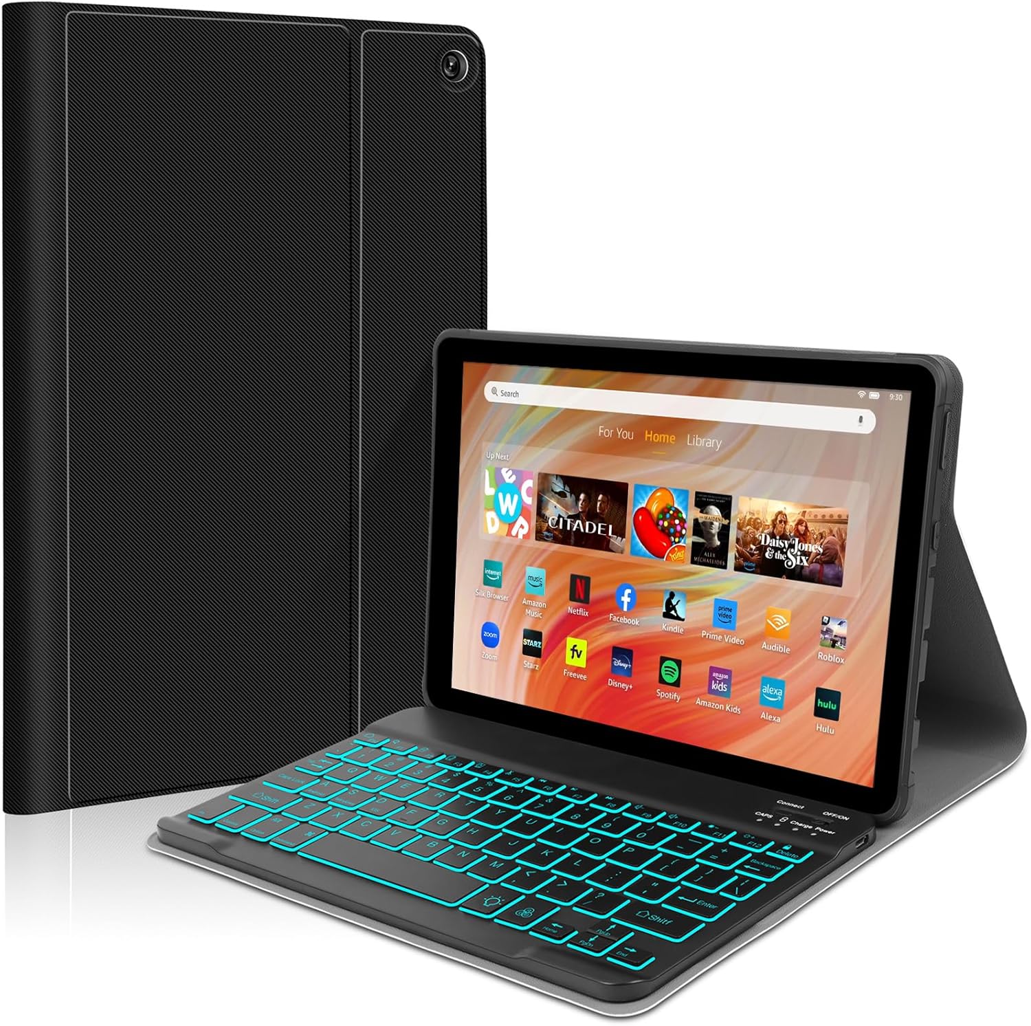Backlit Keyboard Case for Amazon Kindle Fire HD 10/10 Plus 2023 2021 10.1 Inch - Wireless Magnetic Detachable Keyboard Thin Slim Soft Smart Folio Stand Tablet Cover Case for HD 10 11th/13th Gen, Black