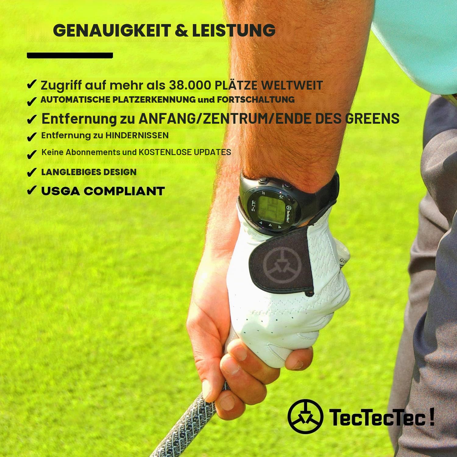 TecTecTec ULT-G multifunktionale GPS-Golfuhr, LC-Display, Golfplätze in Aller Welt vorinstalliert