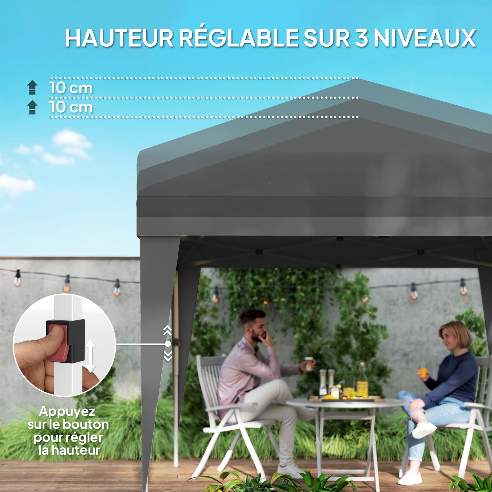 Outsunny Tonnelle de Jardin Pop-Up Pliante Anti-UV 30 + 3 x 3 m Gris Foncé | Tonnelle Barnum, Tente de Réception, avec Fenêtres, Parois Latérales, Sac de Transport, Sacs de Sable