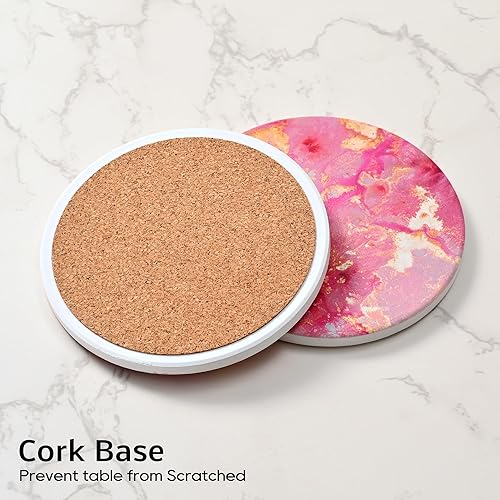 Miniatura 8 de Juego de 4 posavasos para bebidas de color oro rosa con soporte para oficina de 4 pulgadas