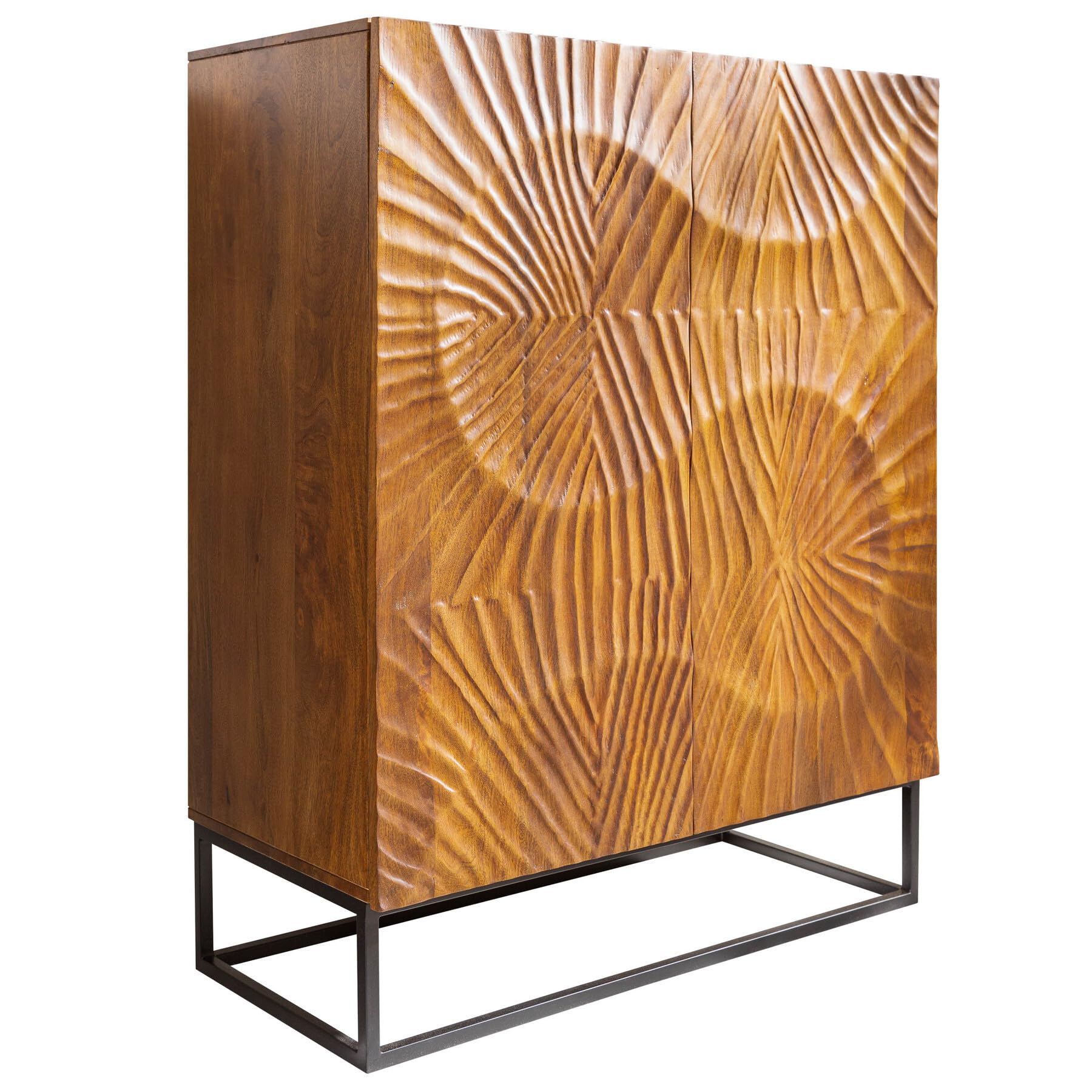 Massives Highboard Scorpion 120 cm – Mangoholz, 3D-Schnitzereien, Braun