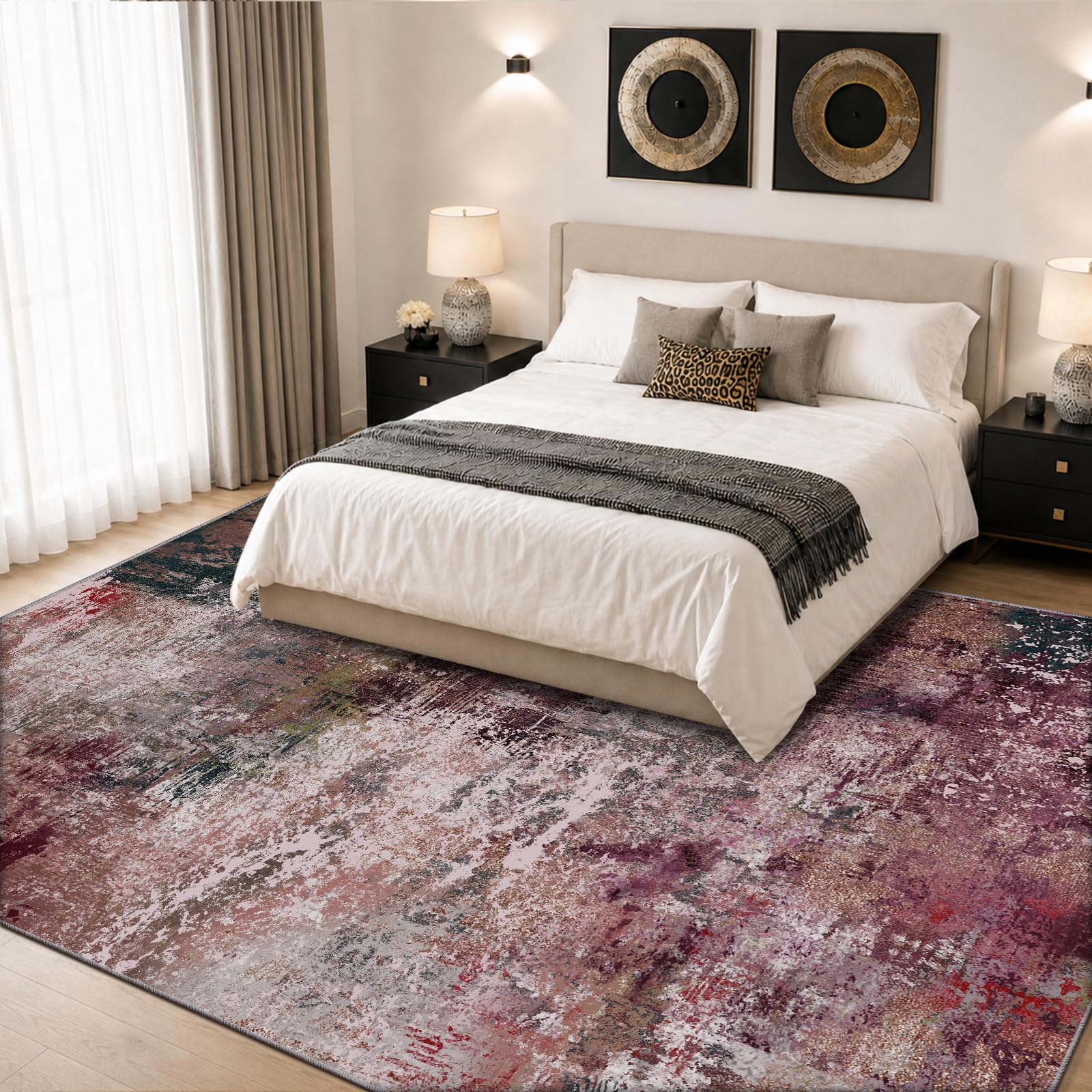 Tappeto per soggiorno, lavabile, moderno, tortora, 160 x 230 cm | Tappeto astratto, antiscivolo, a pelo corto, morbido, per soggiorno, sala da pranzo, ufficio