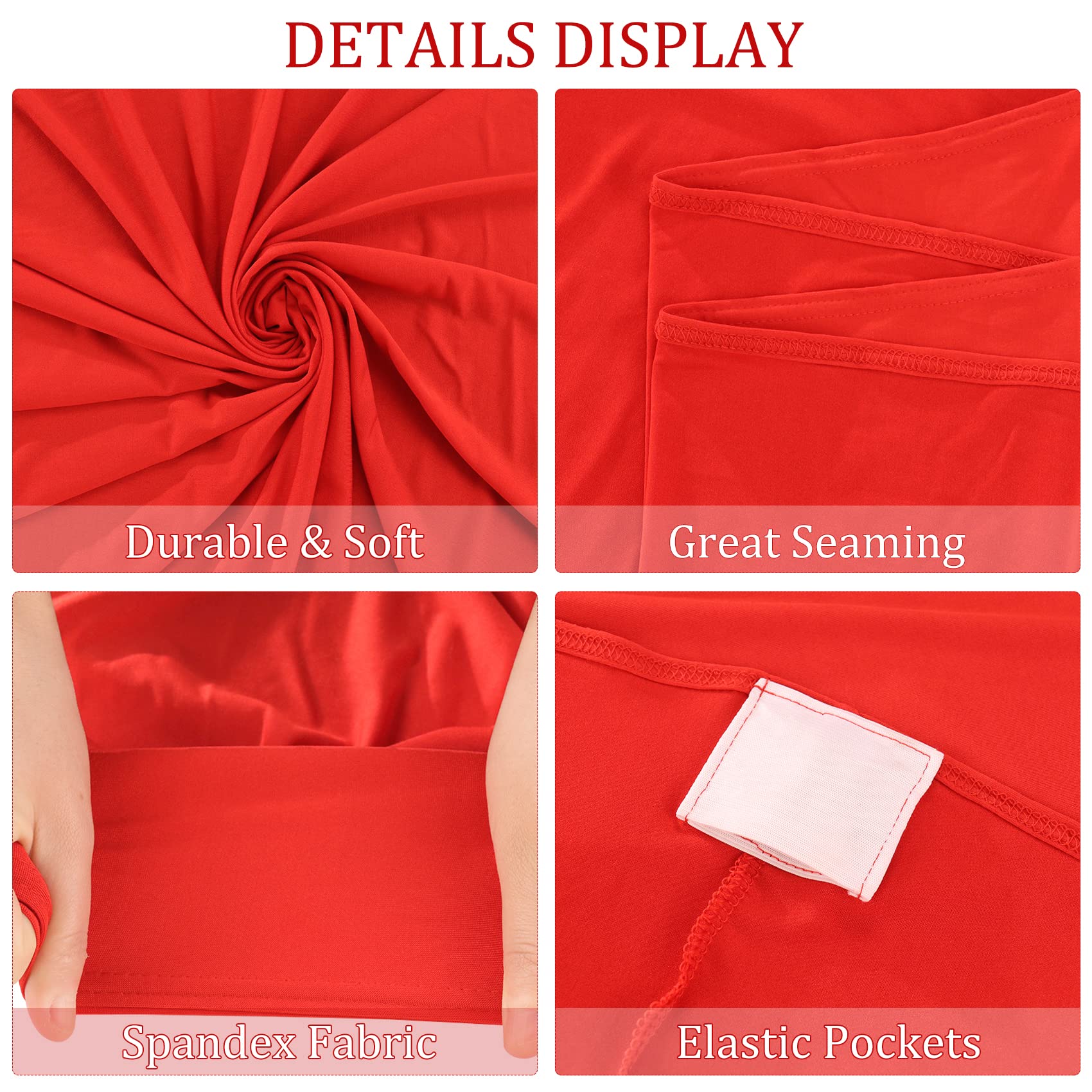 Paquete de 8 manteles rectangulares de Elastano de 6 pies, Lavables y Resistentes a Las Arrugas, para Mesa Plegable, Bodas, Fiestas, cumpleaños, Banquetes, Bares, Eventos (Rojo)