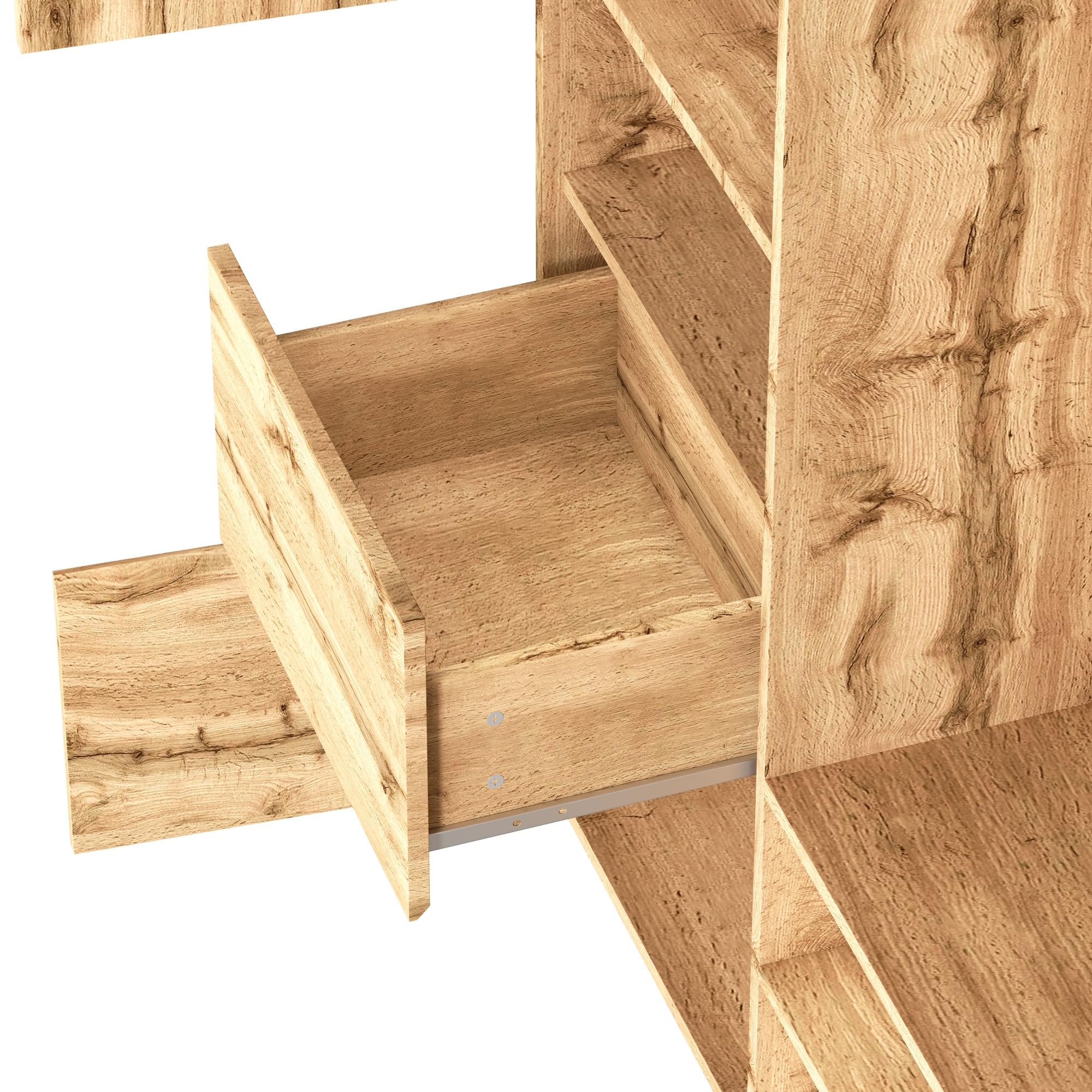 HAINEW Garderoben Set Wandgarderobe mit Spiegel und Sitzbank, Flurgarderobe Set Garderobenschrank mit Schuhschrank, Haken und 1 Schublade, 90×34,5×190cm, HNDE25120109 (Holzfarbe)