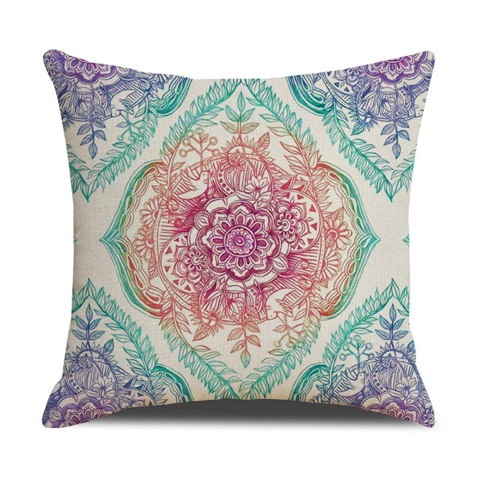 Cushion Covers 40cm x 40cm Orange Purple Mandala Decorative Pillows Linen Square Sofa Bed Cushions with Invisible Zipper Throw Pillow for Living Room Outdoor Pillowcases