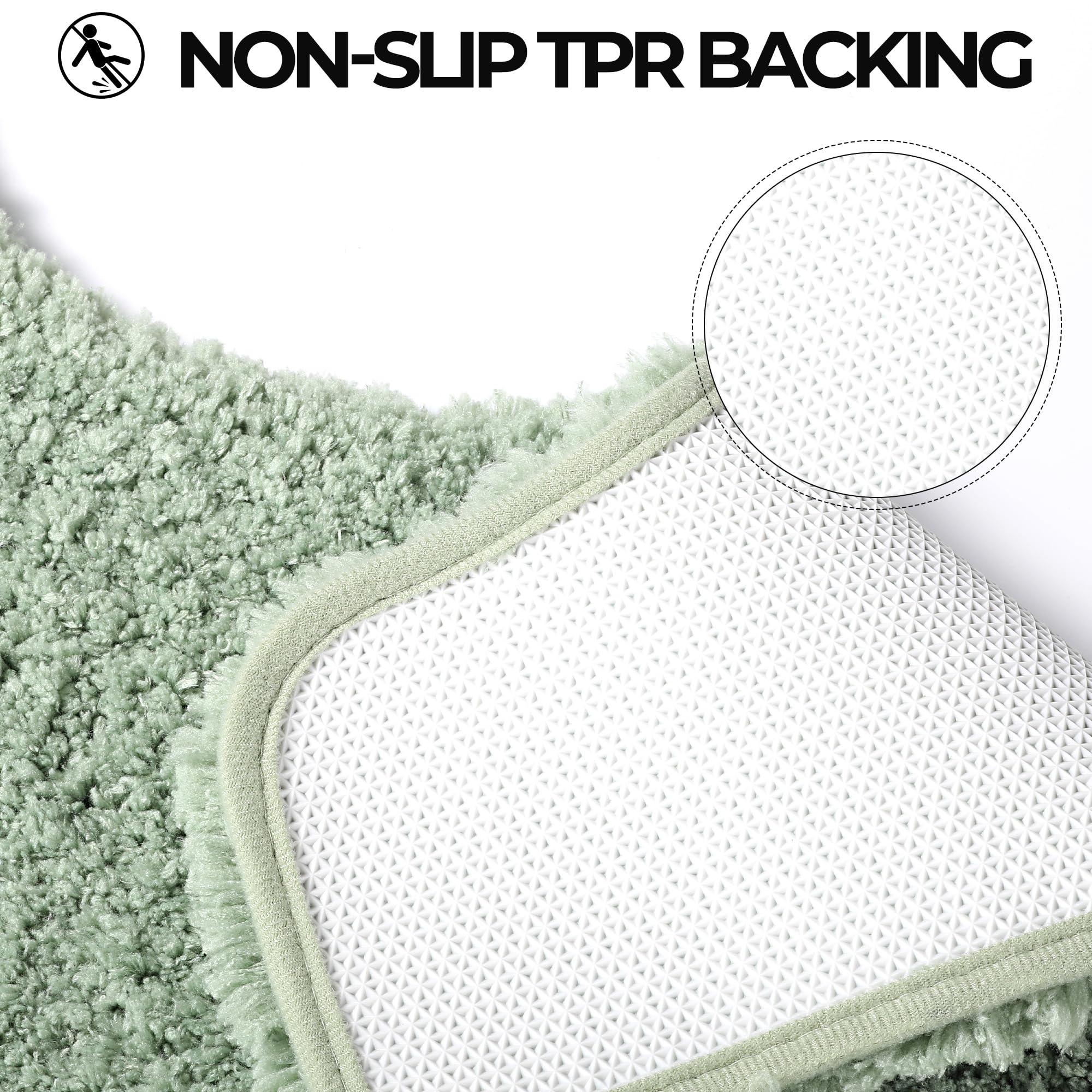 Baahrnom Toilet Mat 50x50 cm Non Slip Pedestal Mat Machine Washable Toilet Rug for Bathroom Floor, Sage Green, 50 x 50 cm (U-Shape) - Image 3