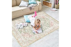 Washable Sage Green and Pink Area Rug 3x5 Farmhouse Non Slip