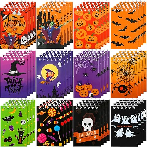 48 cuadernos mini de notas de Halloween, mini cuadernos en espiral, cuadernos con patrón de calabaza, cuadernos de notas de Halloween, cuadernos