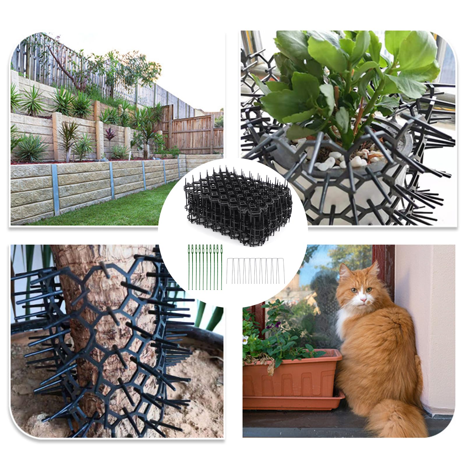 8 Piezas Repelente para Jardin De Plástico,Alfombrilla Repelente para Gatos,Malla Ahuyentador con Pinchos,Pinchos Anti Gatos,con Clavos En Forma De U Y Bandas De Hueso De Pescado,20 * 15CM,Kiuiom