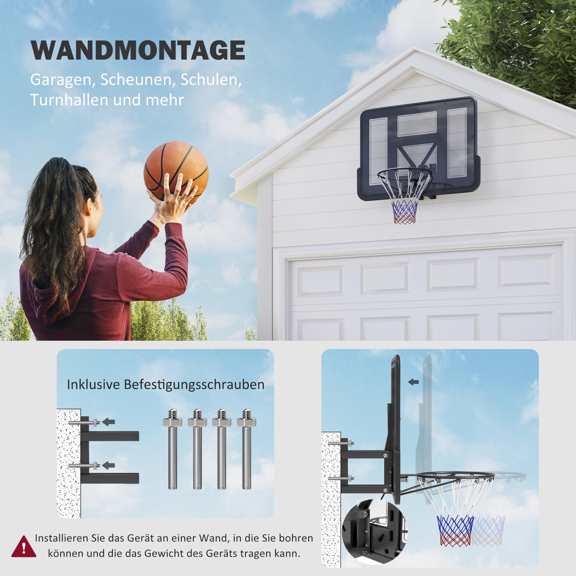 SPORTNOW Basketbalkorf met standaard, 170-230 cm, in