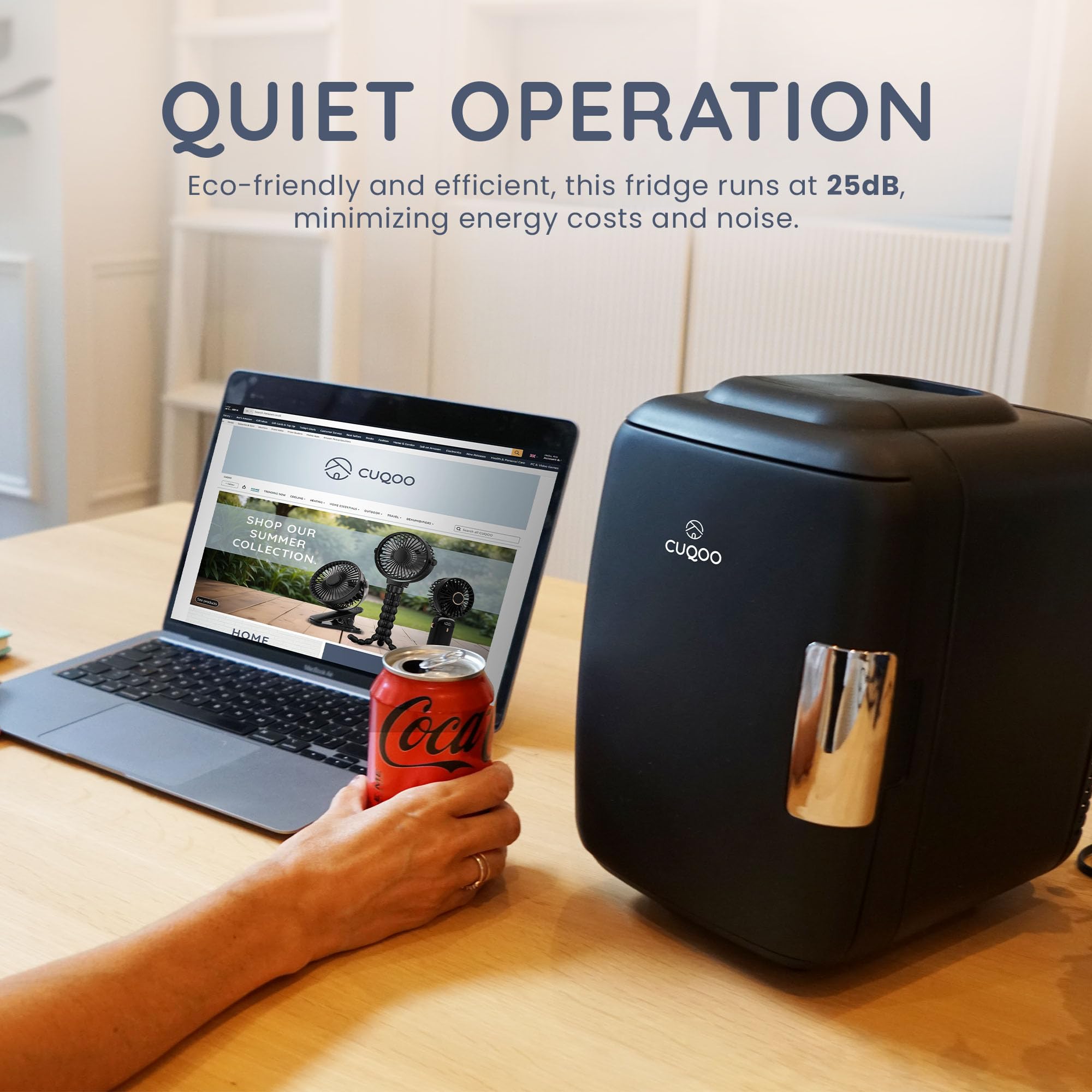 CUQOO Mini Fridge 4 Litre Quiet AC/DC Portable Cooler & Warmer for Drinks, Skincare & Food, Compact Tabletop Design, for Bedrooms, Home, Caravans, Cars, Thoughtful Gift Idea — view 5