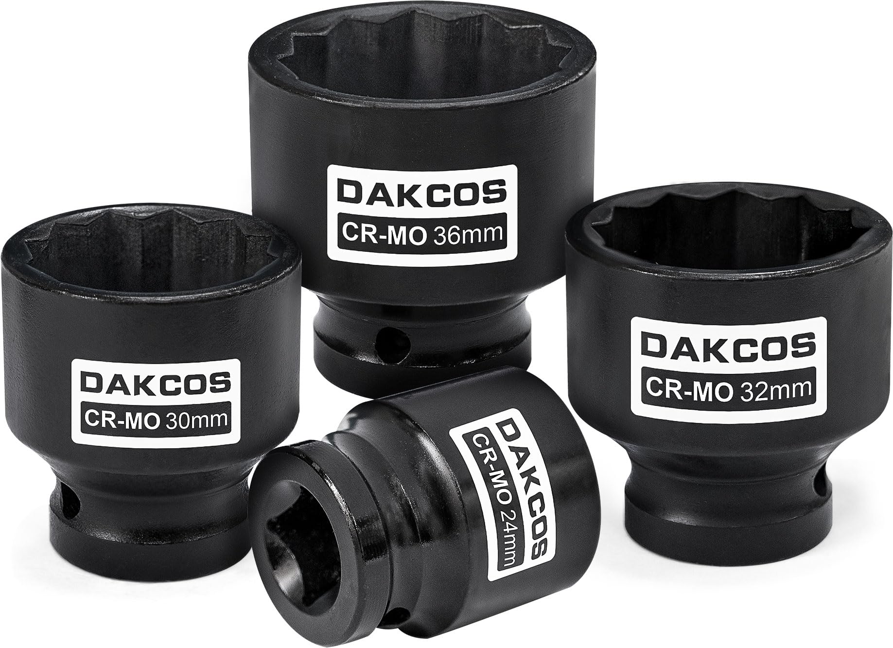 DAKCOS 4pcs 1/2" Impact Wrench Nuts Set 24mm 30mm 32mm 36mm Hex Power Socket Impact Nuts, CR-MO