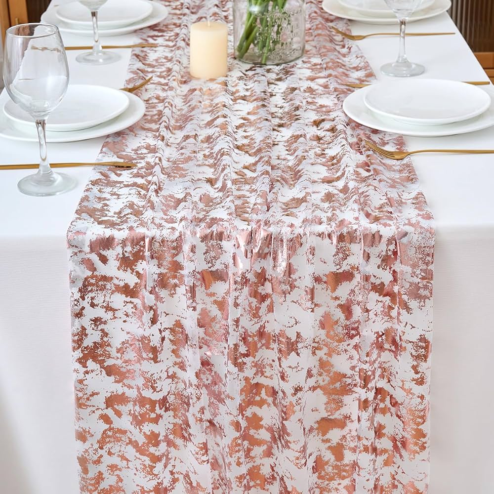 Chemin De Table Mousseline Rose CHUQING 70x300cm - Décoration De Table Élégante Pour Mariage Et Fêtes