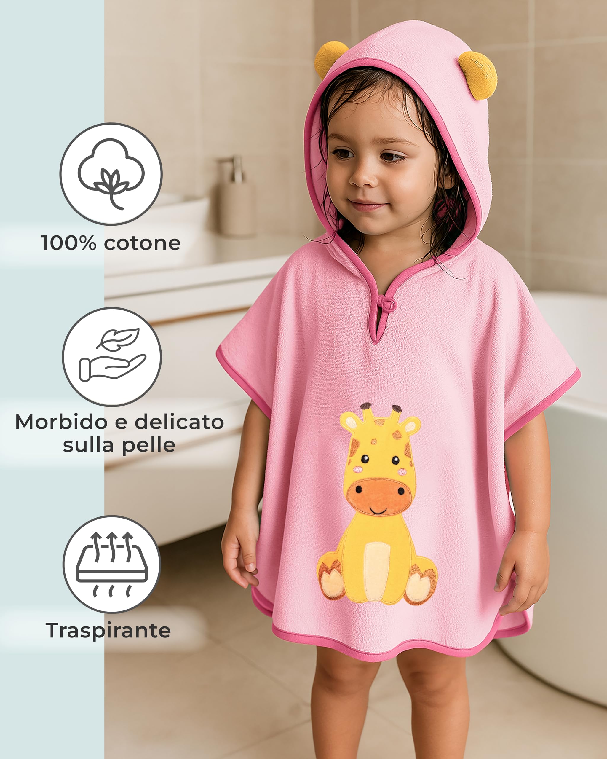 LAYNENBURG Asciugamano da bagno bambini cappuccio - 100% cotone - OEKO TEX - bambino Ragazzi Ragazze telo mare poncho spugna