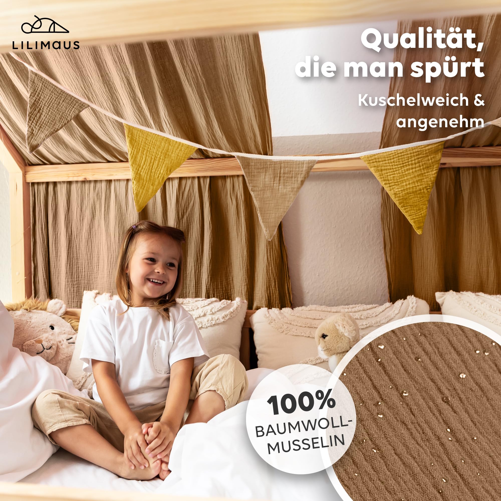 lilimaus Nougat, baldachim z baldachimu, wykonany ręcznie w 100% z bawełny, muślinu, materiałowy baldachim dla dziewcząt i chłopców, baldachim do łóżka domowego, dla dzieci