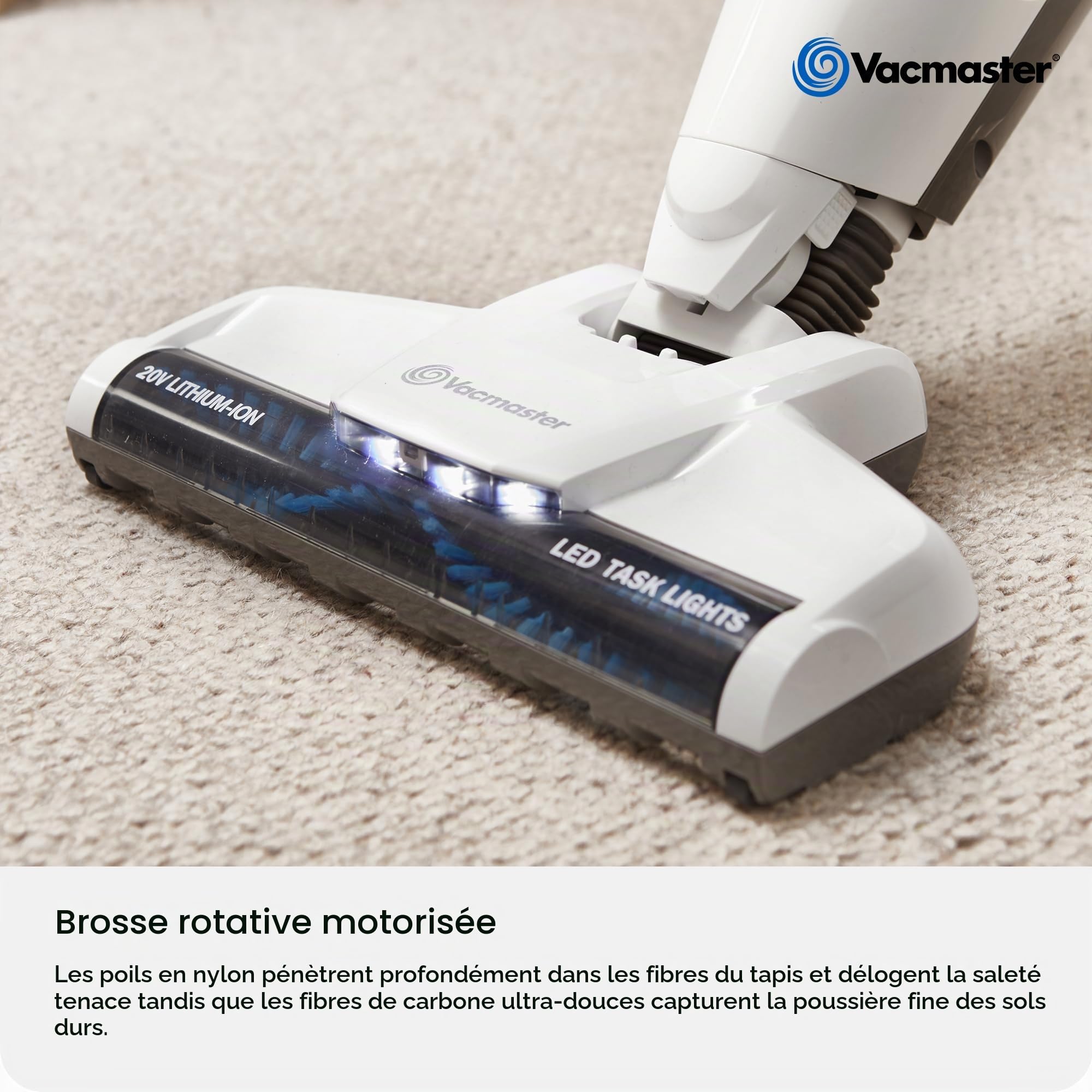 Vacmaster Aspirateur sans Fil 2-en-1 30 Min 20V HEPA 13 sans Sac Poils