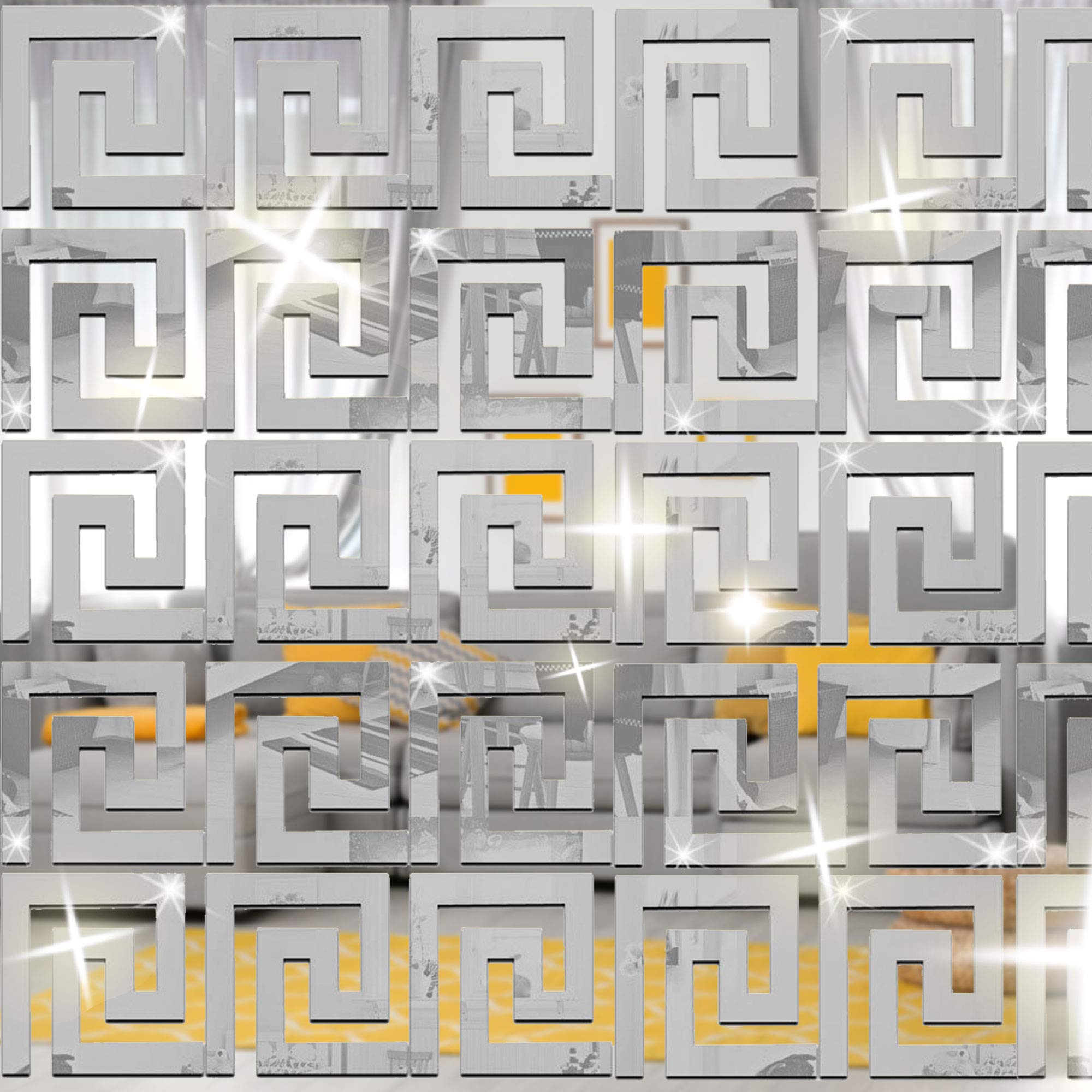 Cotiny 40 Pieces Removable Acrylic Mirror Setting Wall Sticker Mirror Decals Decor for Home Room Bedroom Office Decoration (Silver)