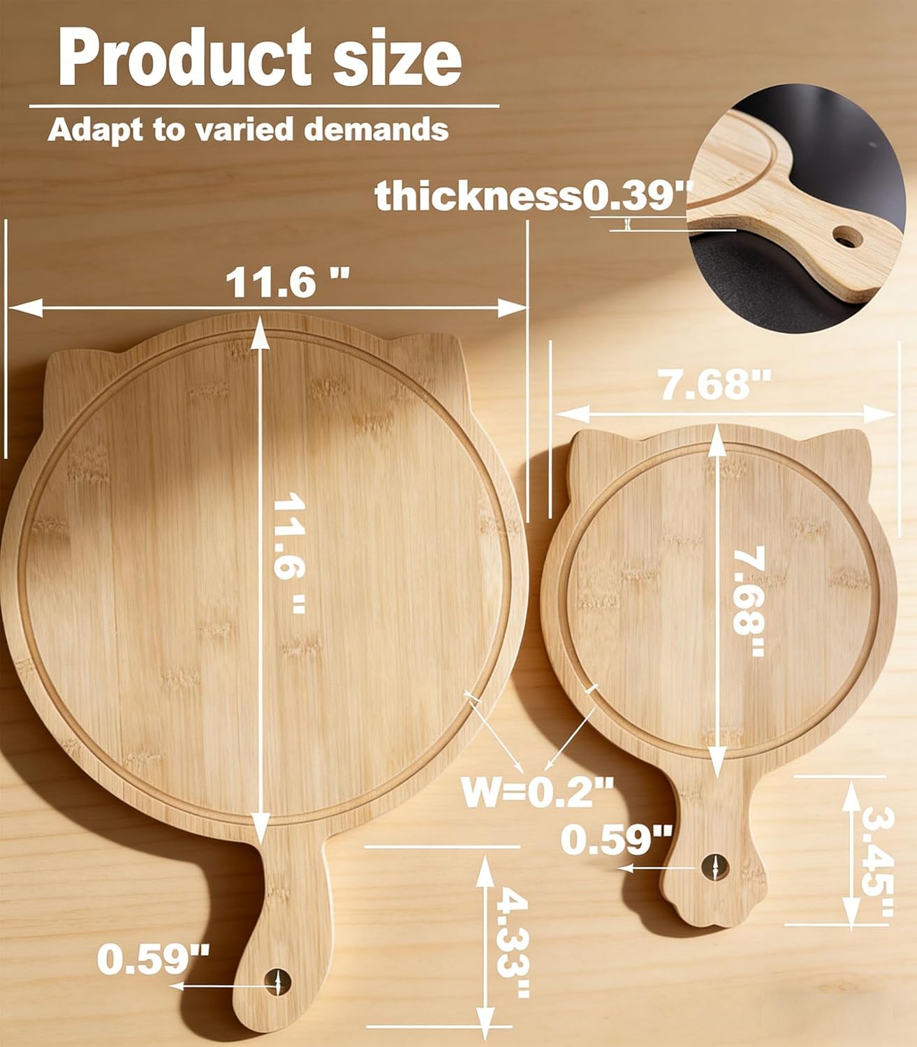 2 Pcs Non Toxic Bamboo Cutting Boards for Kitchen with Juice Groove, Cat Shaped Cute Charcuterie Boards & Serving Tray with Handle - Funny Kitchen Decor & Gifts for Cat Lovers Women Housewarming