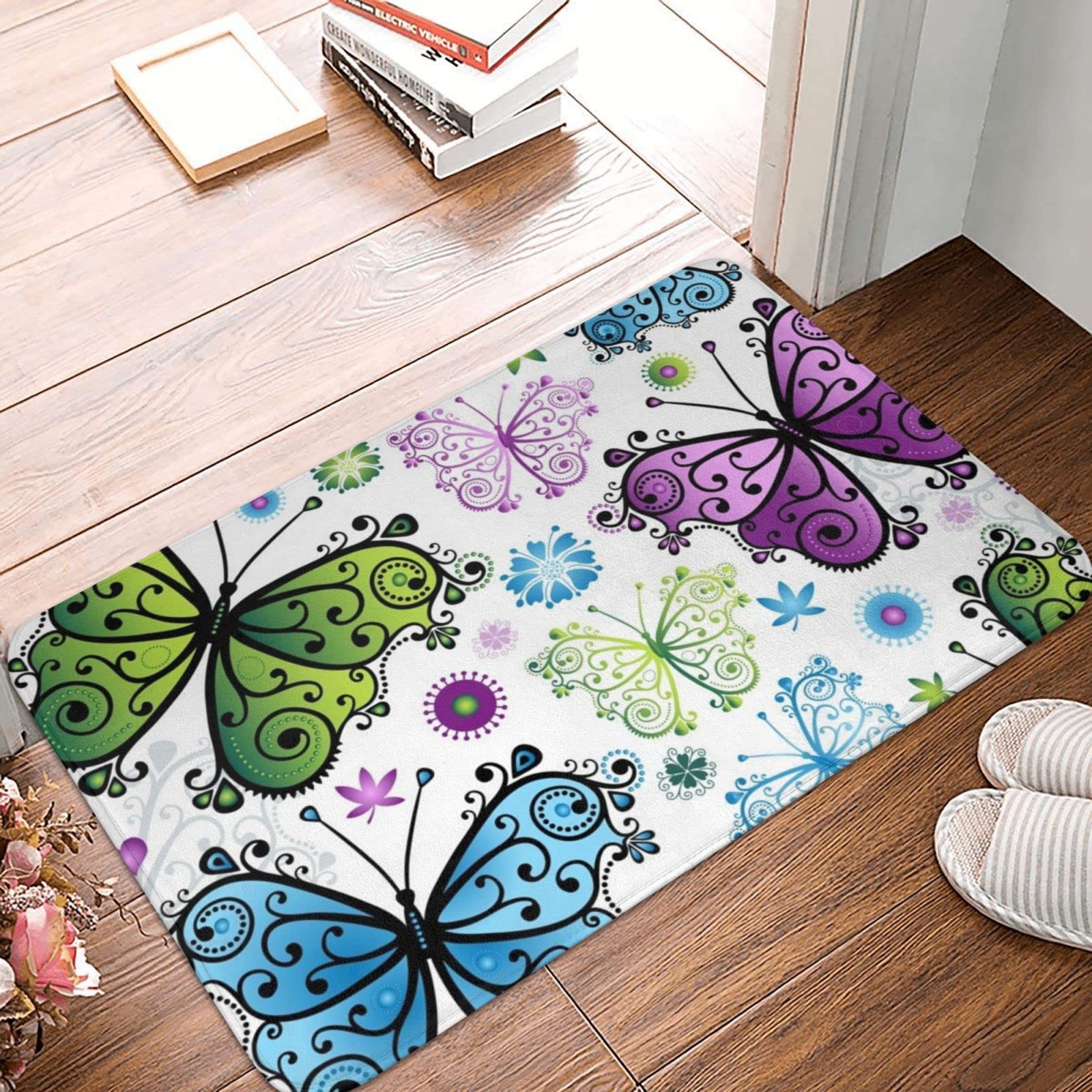 Paillasson d'entrée extérieure papillon style L grand format 65 x 90 cm