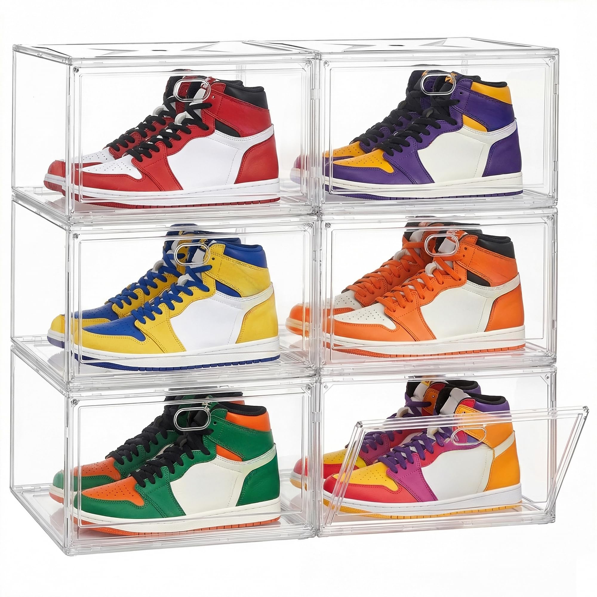 SONGMICS Cajas de Zapatos, Transparentes Apilables, Organizador de Zapatos, para hasta la Talla 47, con Puerta Magnética, Plástico, Juego de 6 LSP706WH01