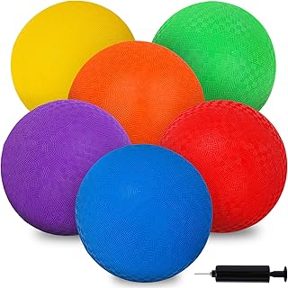 LovesTown 6PCS Playground Balls with Air Pump, 8.5inch Inflatable Dodge Ball Colorful Handball Rubber Kickball for Kids Ba...