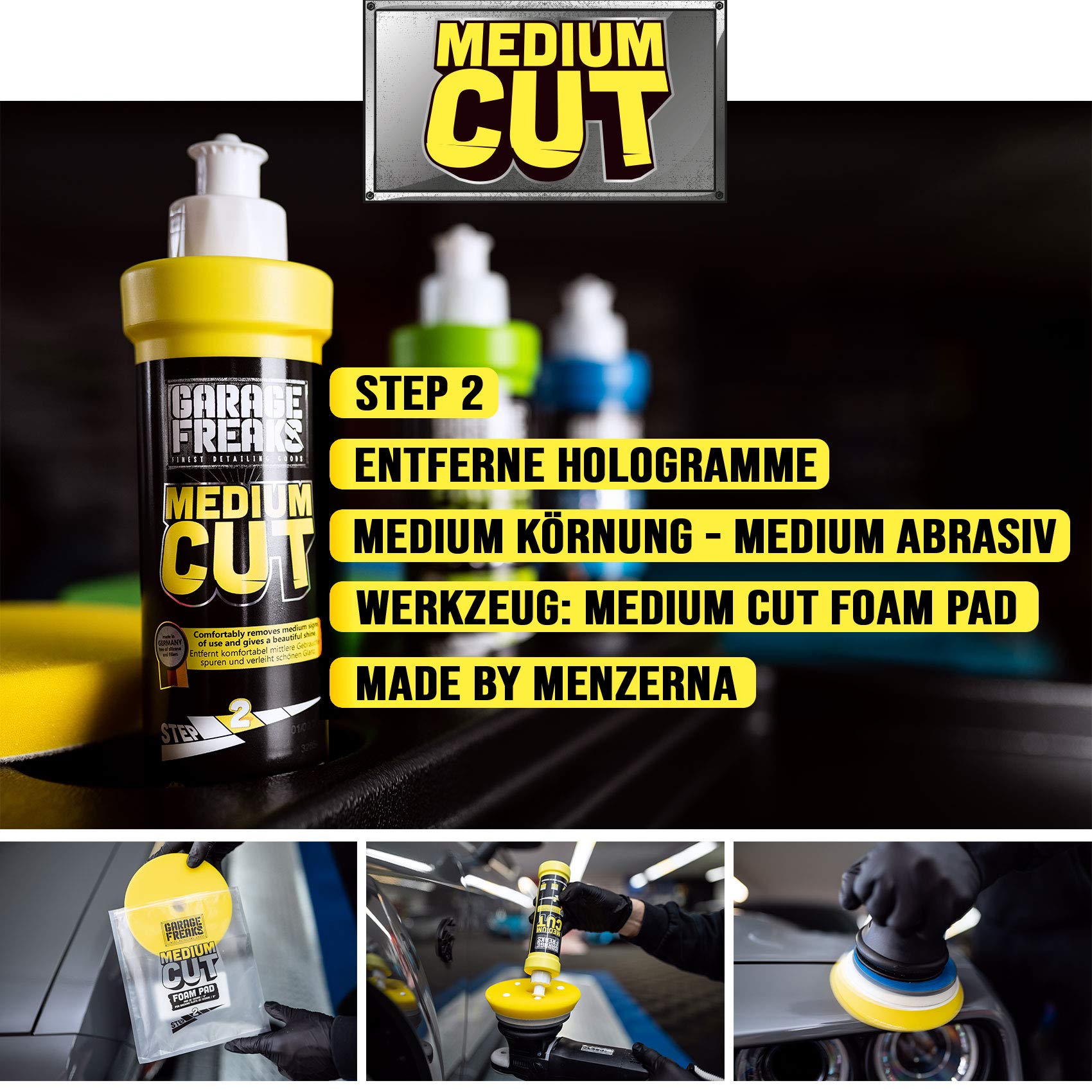detailmate Set di lucidatrici PLSH H15 + Garder Freaks Made by Menzerna Polituren Heavy Cut Medium Cut Finiture 250ml & Pad 150mm + nastro 3M + panno lucidante – Lucidatura professionale auto e moto
