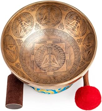 Large Tibetan Singing Bowl Set - 9" Master Healing Grade For Sound Bath Chakra 7 Metal Meditation Yoga By Himalayan Bazaar